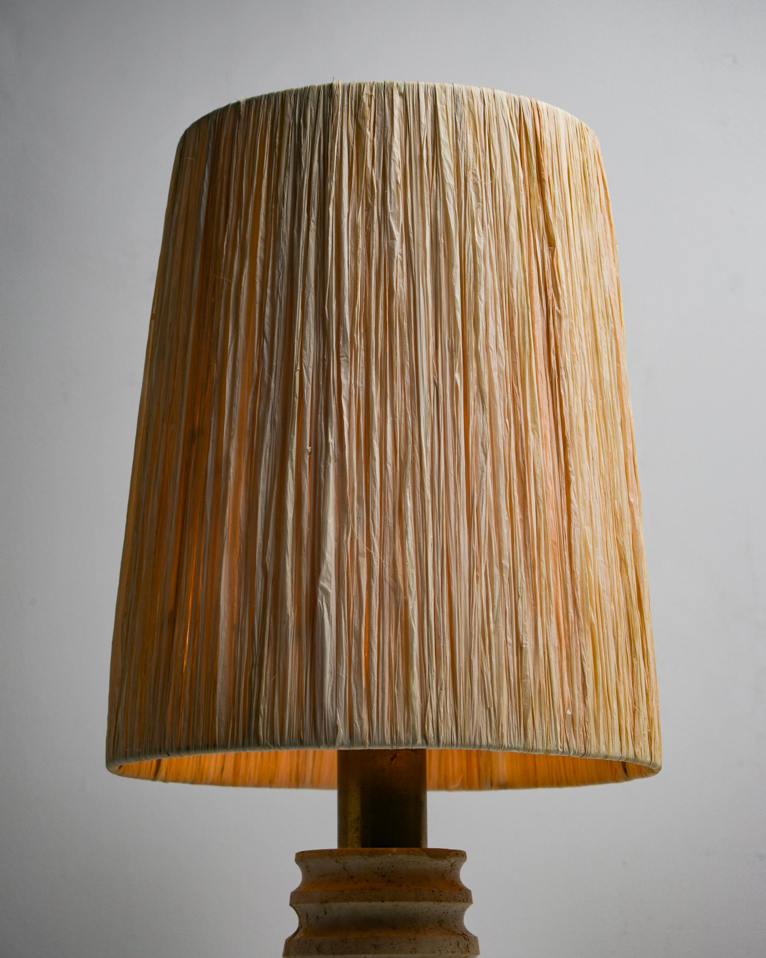 Patinated Italian Carved Travertine Table Lamp