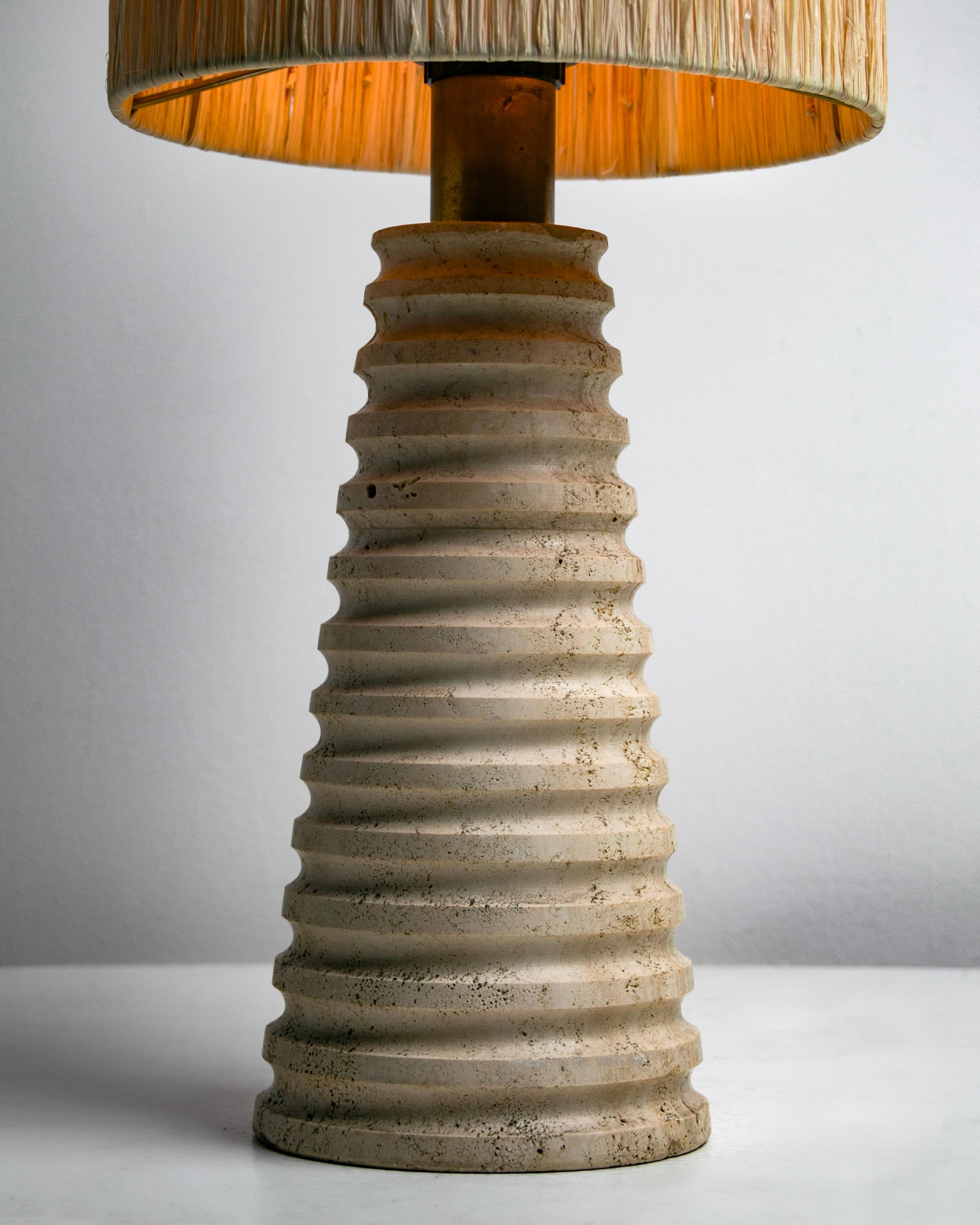 Italian Carved Travertine Table Lamp In Good Condition In Los Angeles, CA