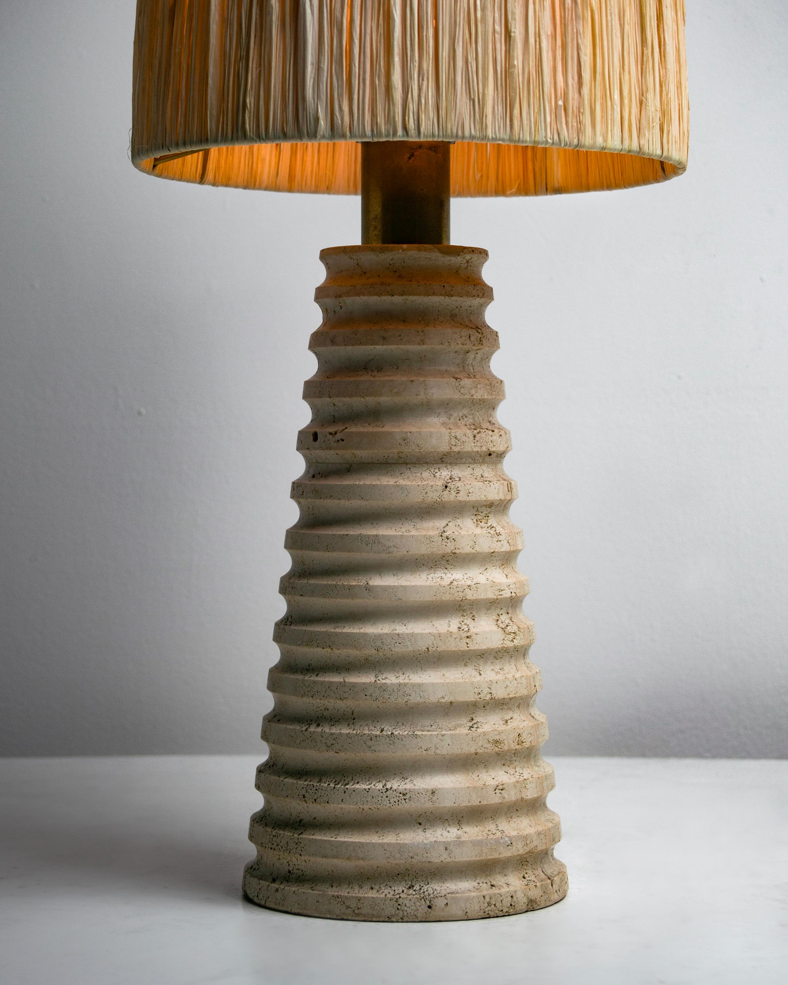 Late 20th Century Italian Carved Travertine Table Lamp
