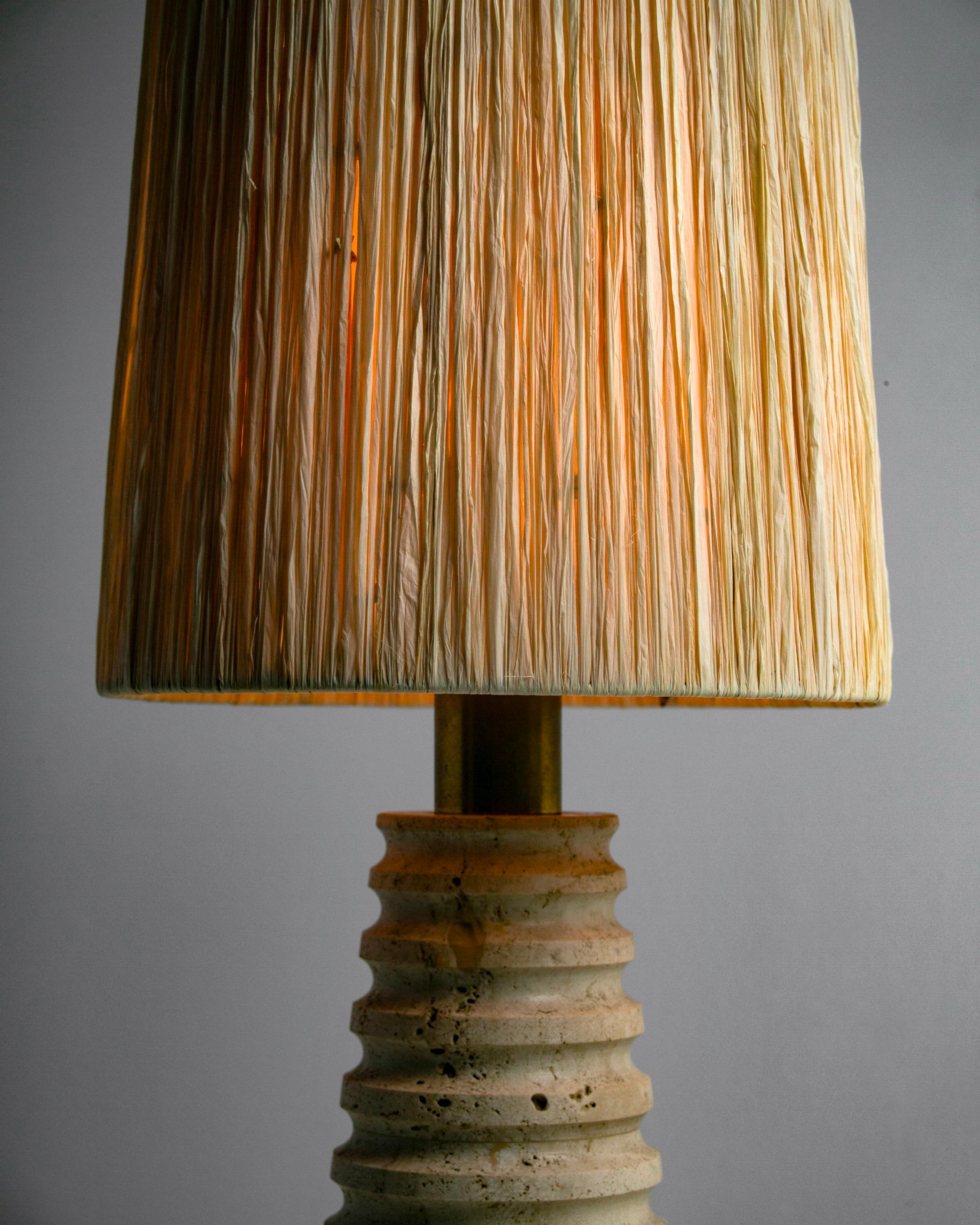 Brass Italian Carved Travertine Table Lamp