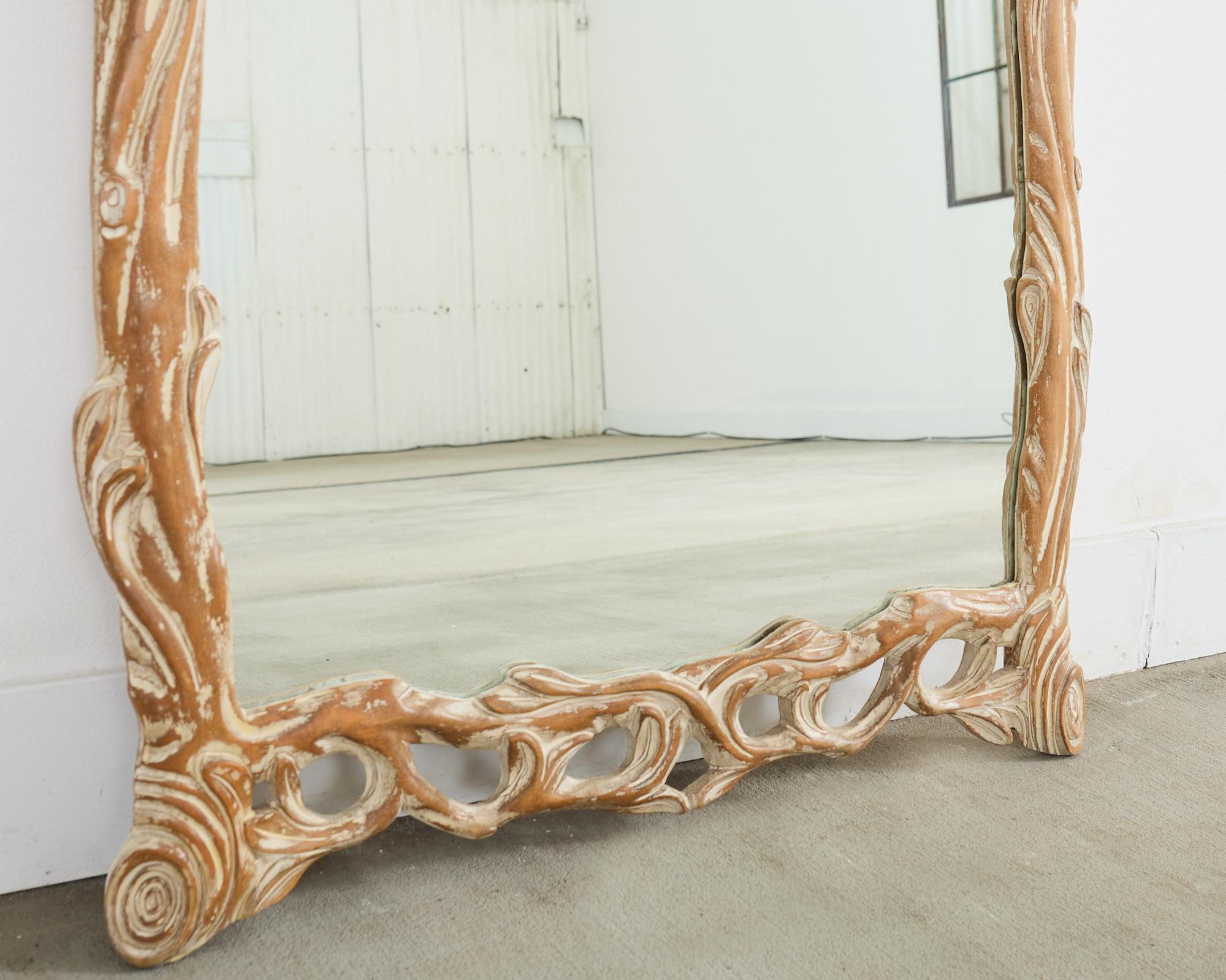 Espejo de Pared Italiano Tallado Ramita Faux Bois Vidrio en venta