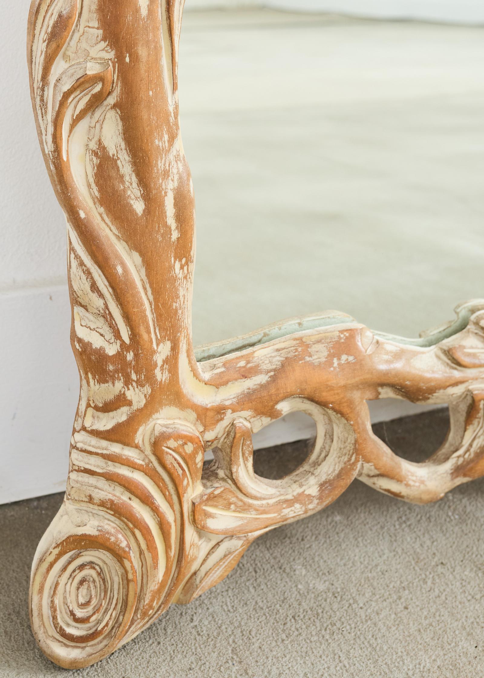Espejo de Pared Italiano Tallado Ramita Faux Bois en venta 2