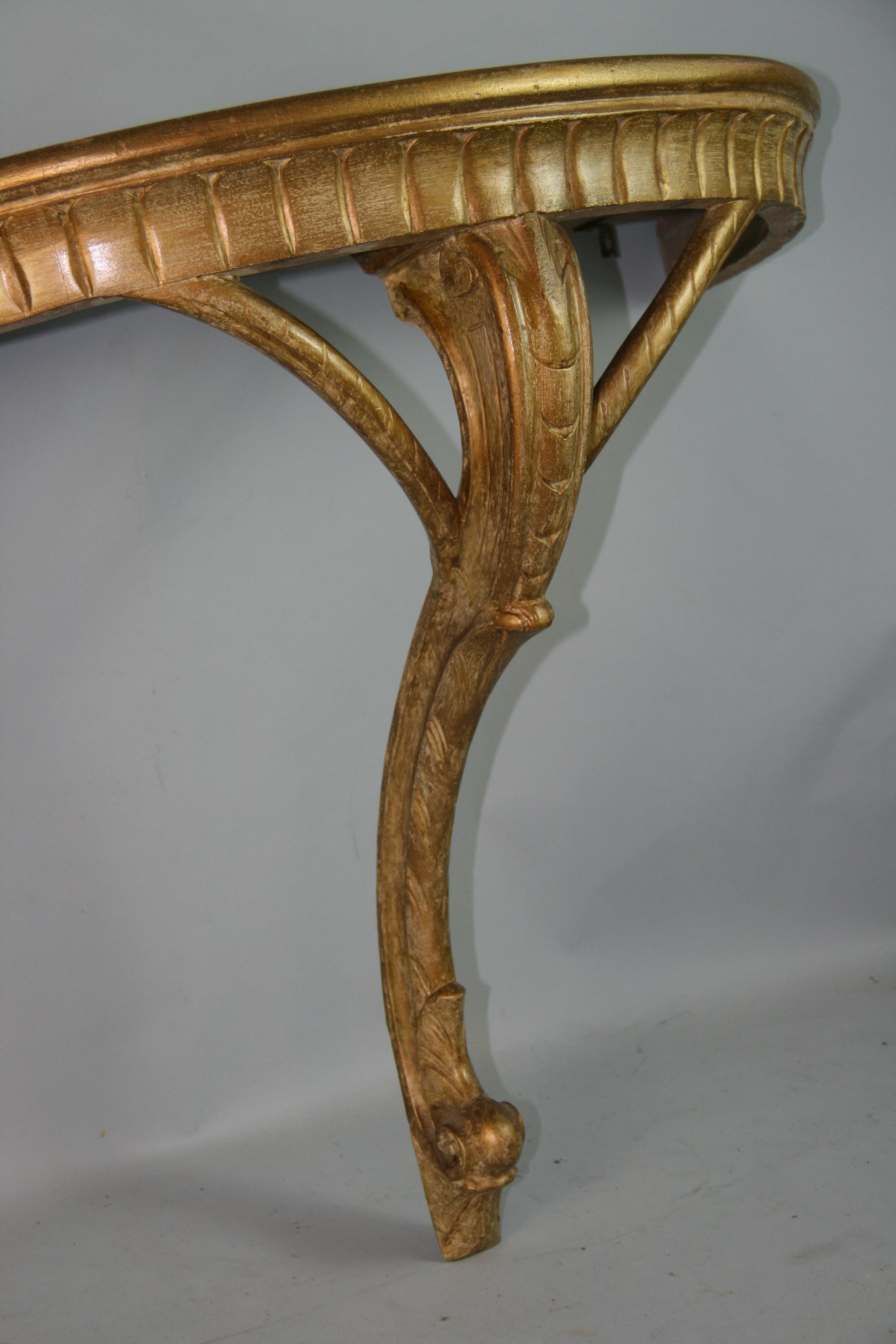 Mid-20th Century Italian Carved Wall Hanging Demi-Lune Gilt Table For Sale