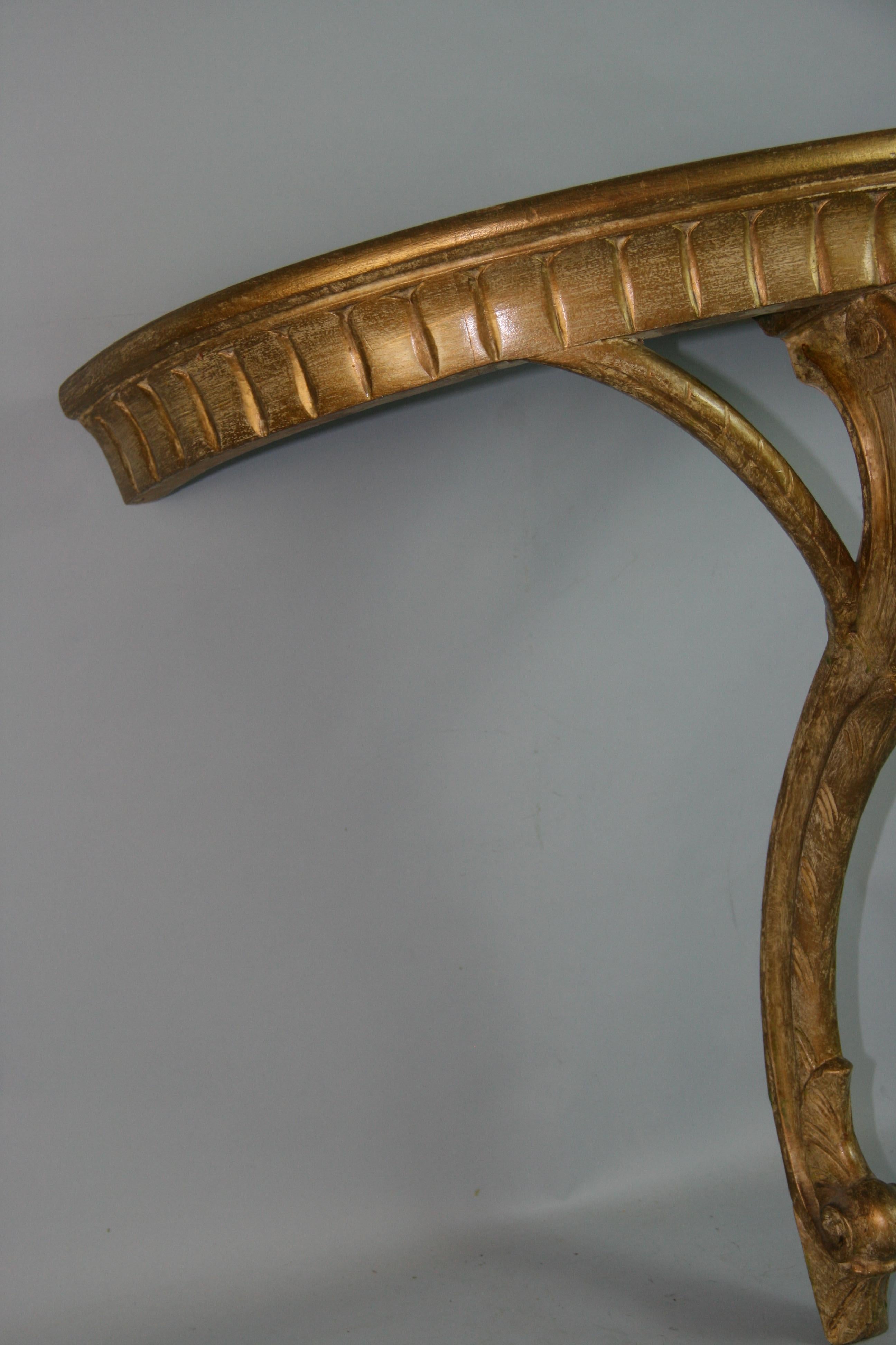 Hardwood Italian Carved Wall Hanging Demi-Lune Gilt Table For Sale