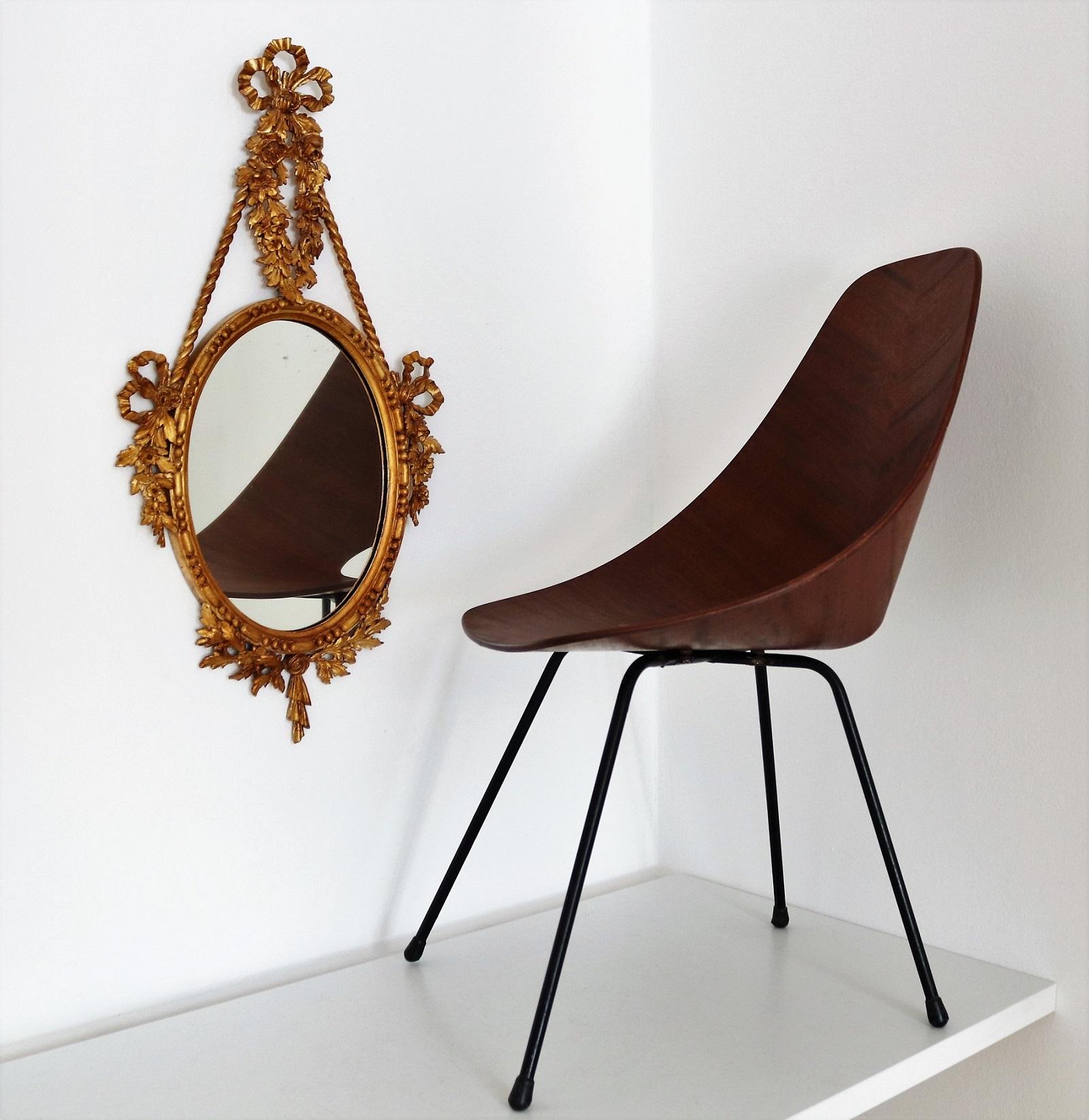 Mid-Century Modern Italian Midcentury Carved Wall Mirror with Gilt Wooden Frame, 1950s