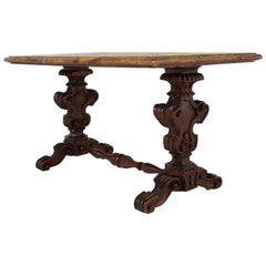 Italian Carved Walnut and Faux Marble Table