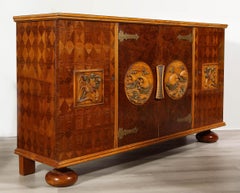 Italian Carved Walnut and Parquetry Sideboard with Nautical Reliefs