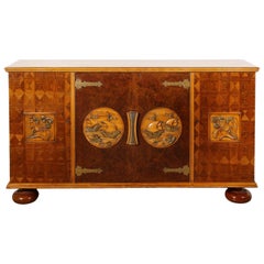Italian Carved Walnut and Parquetry Sideboard with Nautical Reliefs