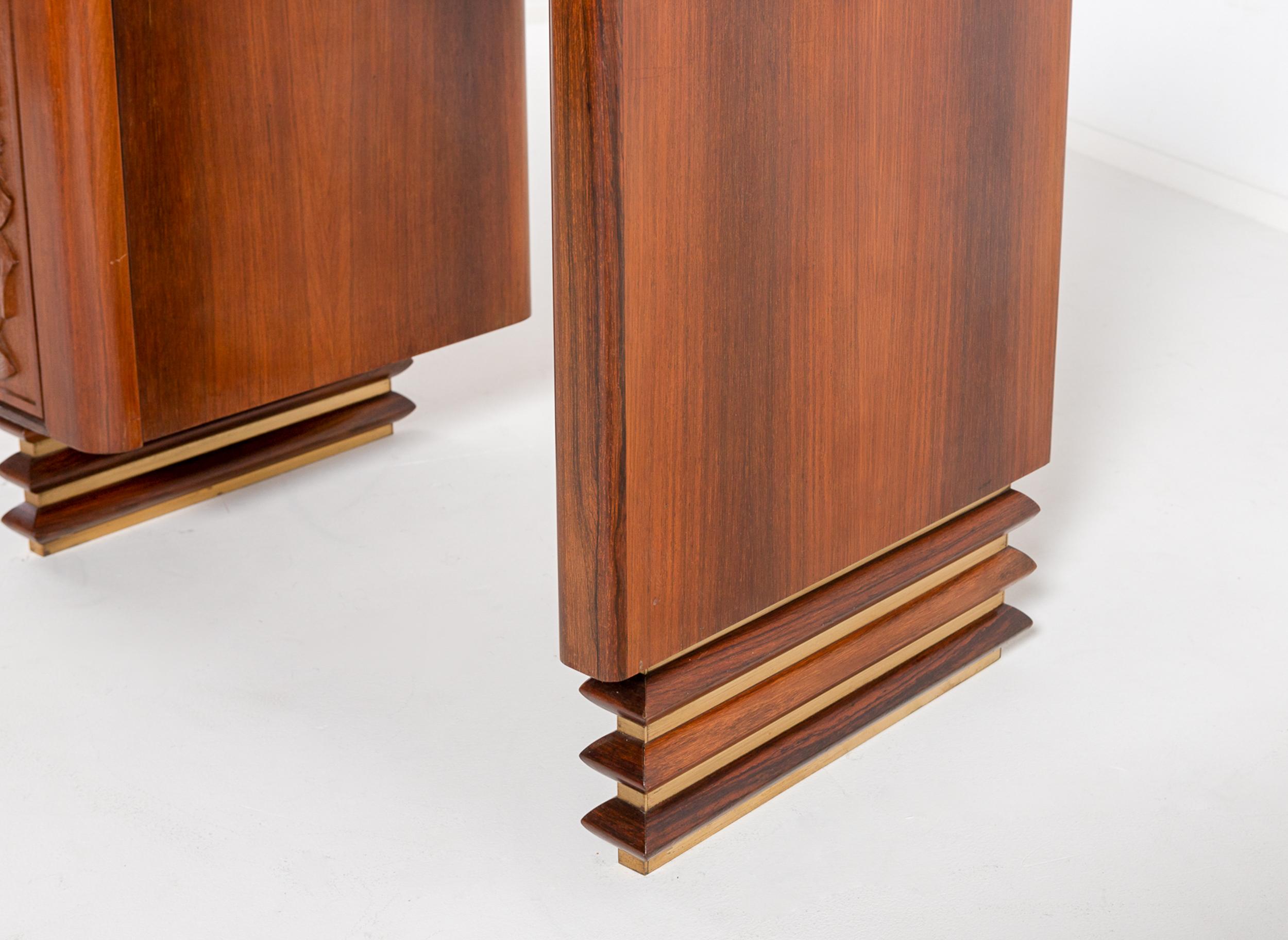 Mid-Century Modern Italian Carved Walnut and Rosewood Desk with Matching Chair, 1960 For Sale