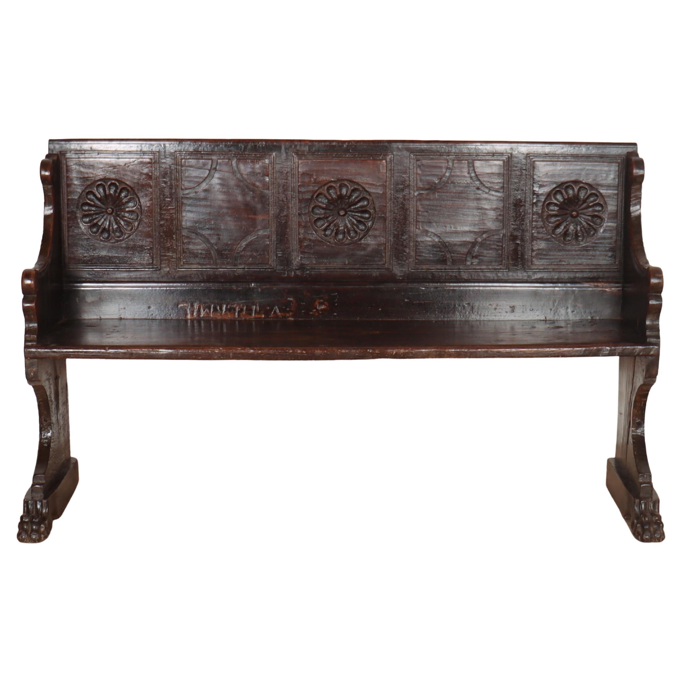 Italian Carved Walnut Bench For Sale