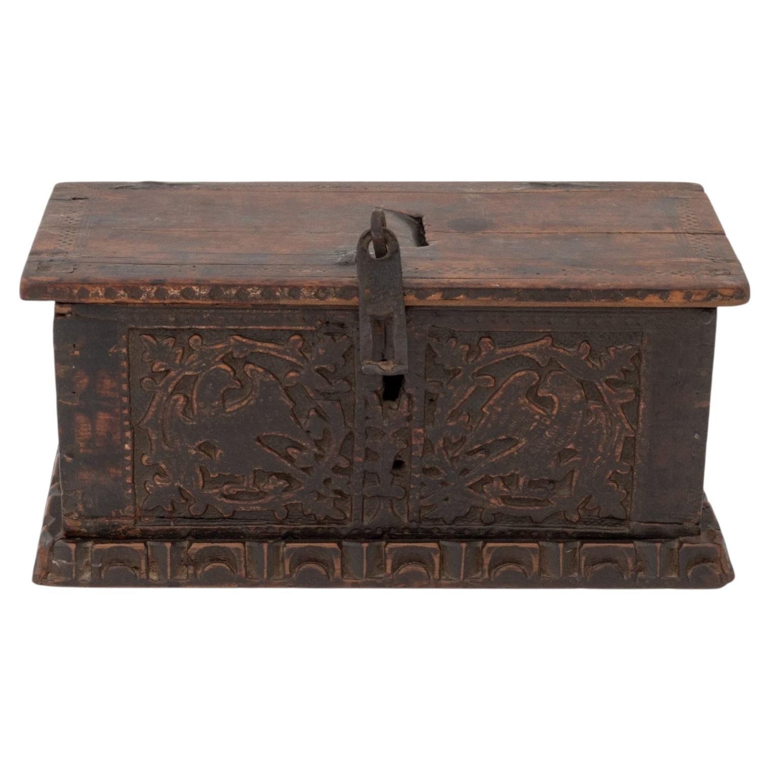 Italian Hand-Carved Walnut Casket Box, 16th century