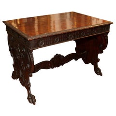 Antique Italian Carved Walnut Center Table