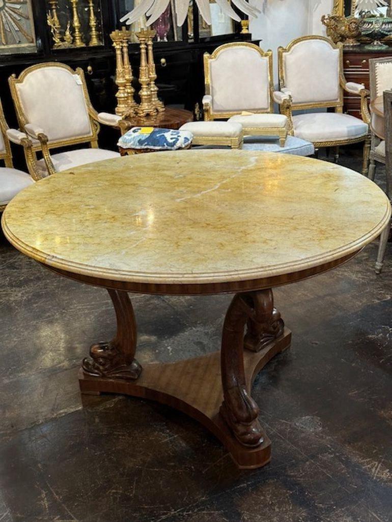 19th Century Italian Carved Walnut Center Table with Marble Top For Sale