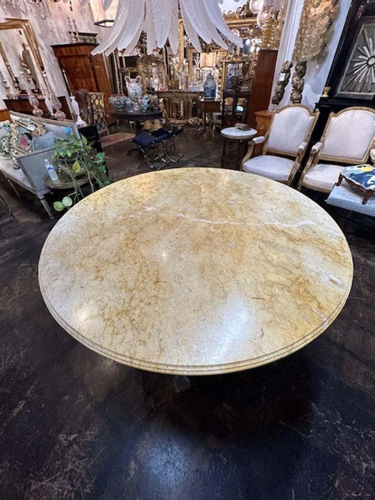 Siena Marble Italian Carved Walnut Center Table with Marble Top For Sale