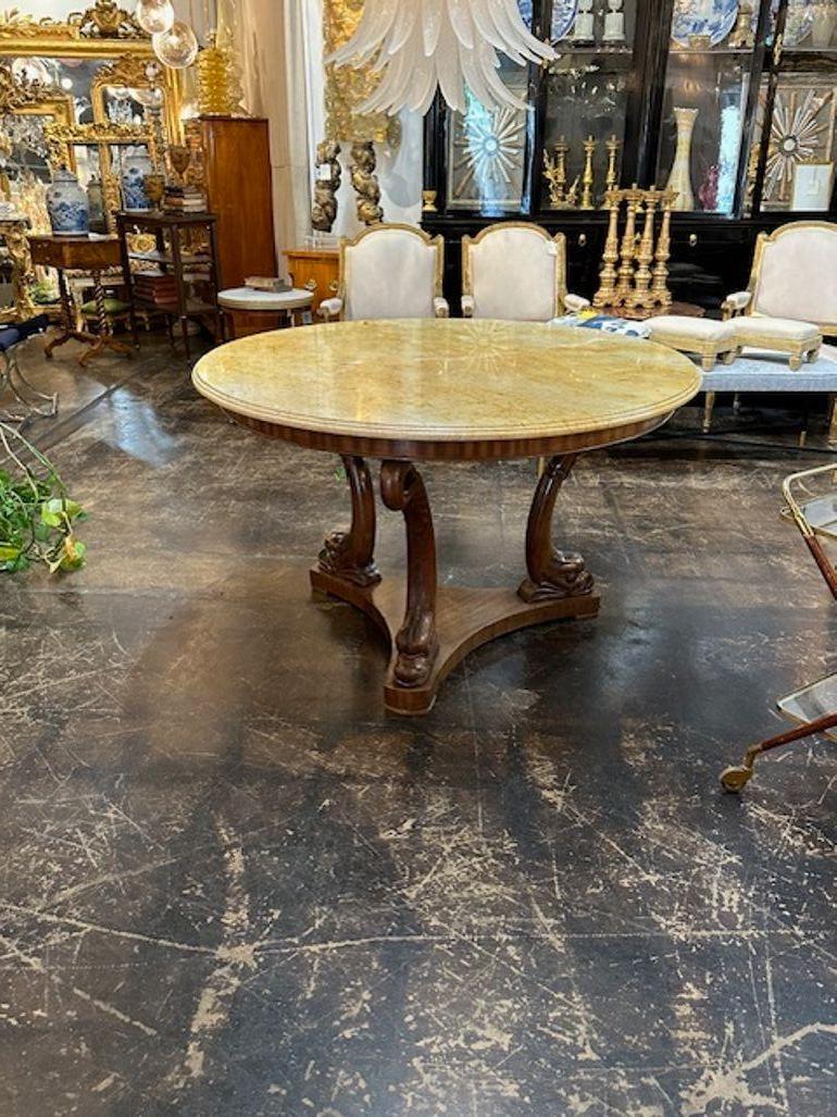 Italian Carved Walnut Center Table with Marble Top For Sale 1