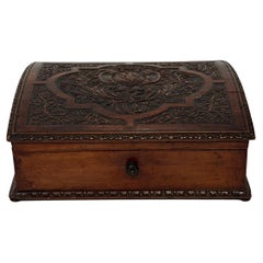 Antique Italian Carved Walnut Hinged Box Circa 1780