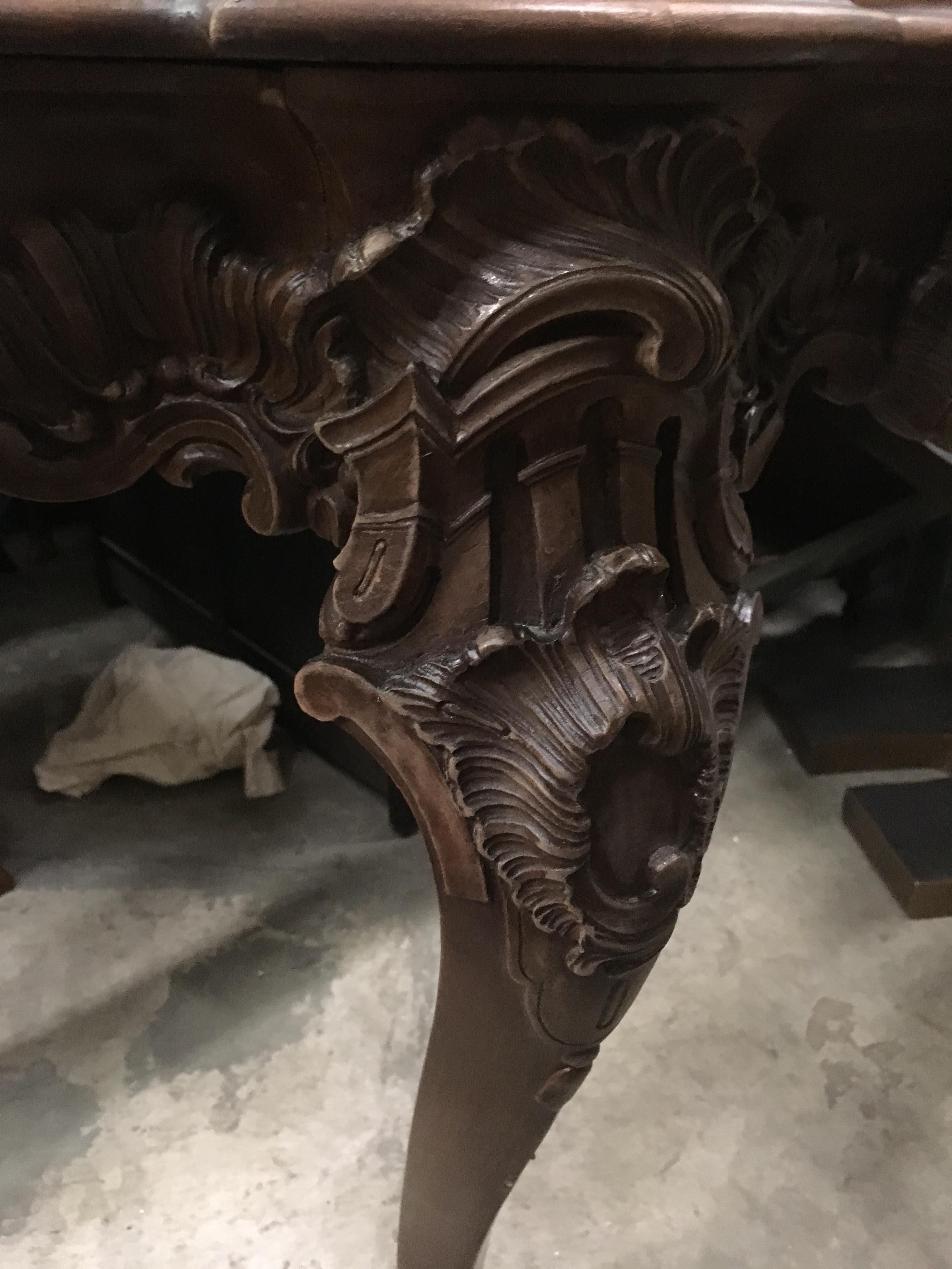 Italian Carved Walnut Long Console, 19th Century 2
