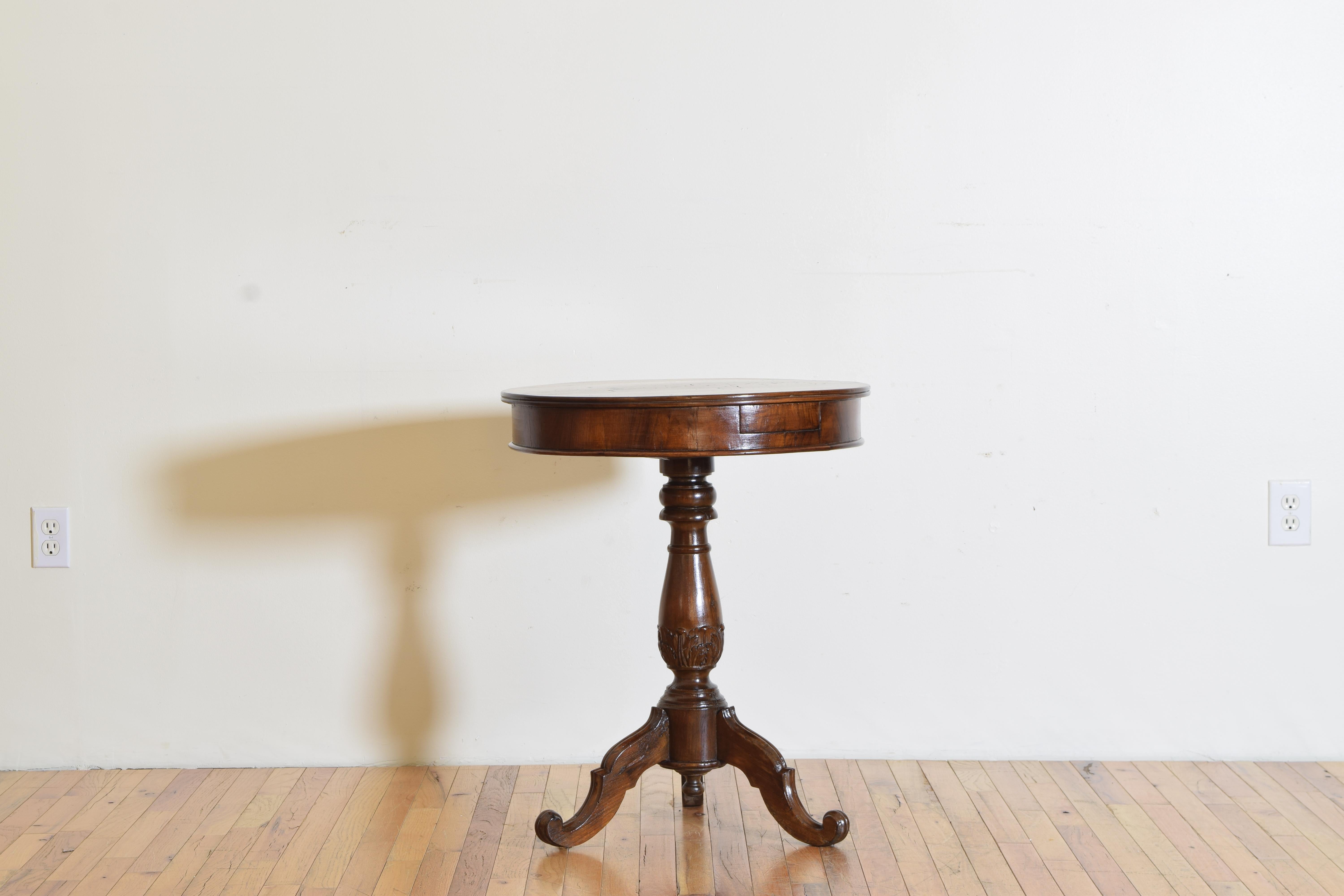 Louis XVI Italian Carved Walnut One Drawer Pedestal Side Table, Mid 19th century