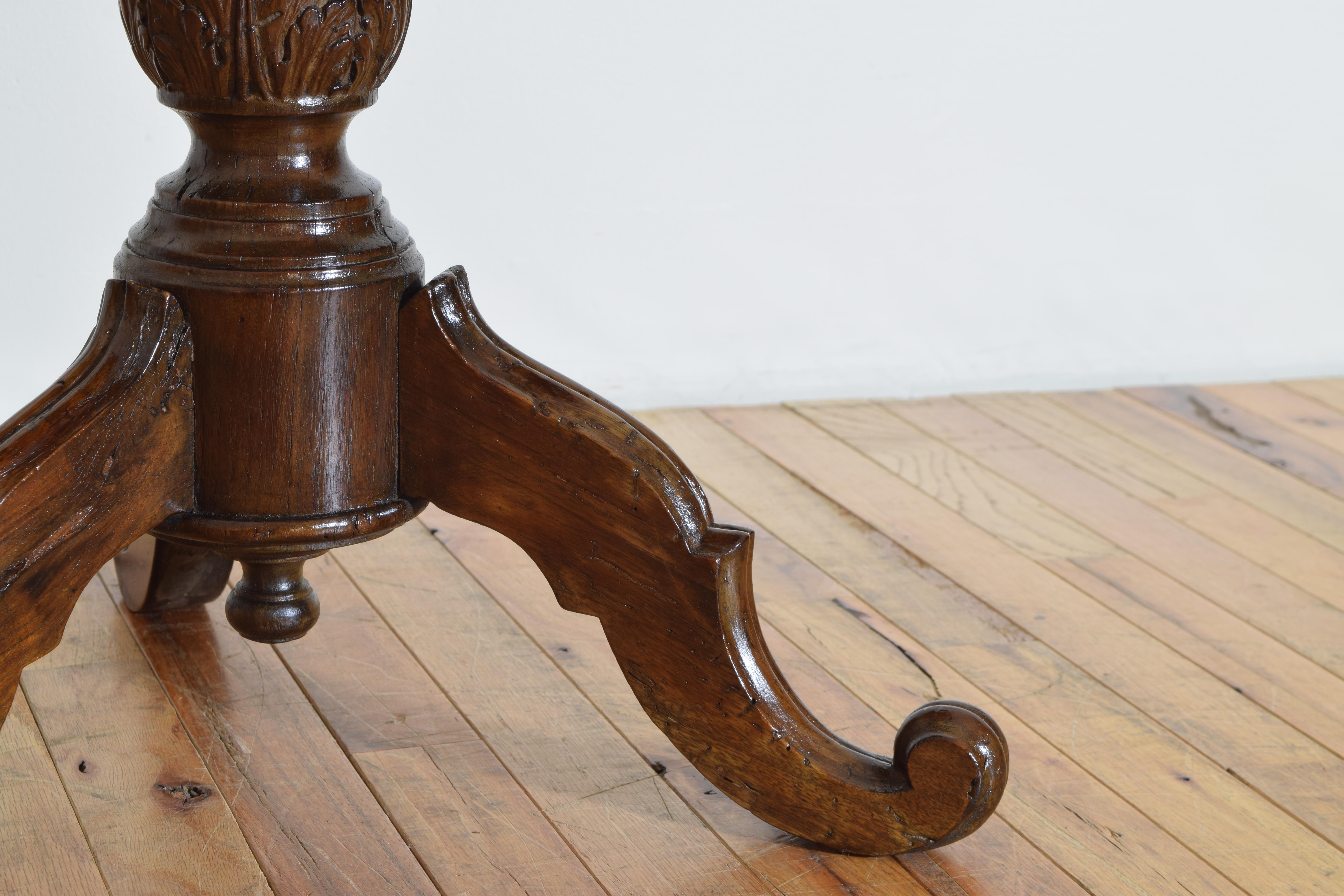 Italian Carved Walnut One Drawer Pedestal Side Table, Mid 19th century For Sale 1