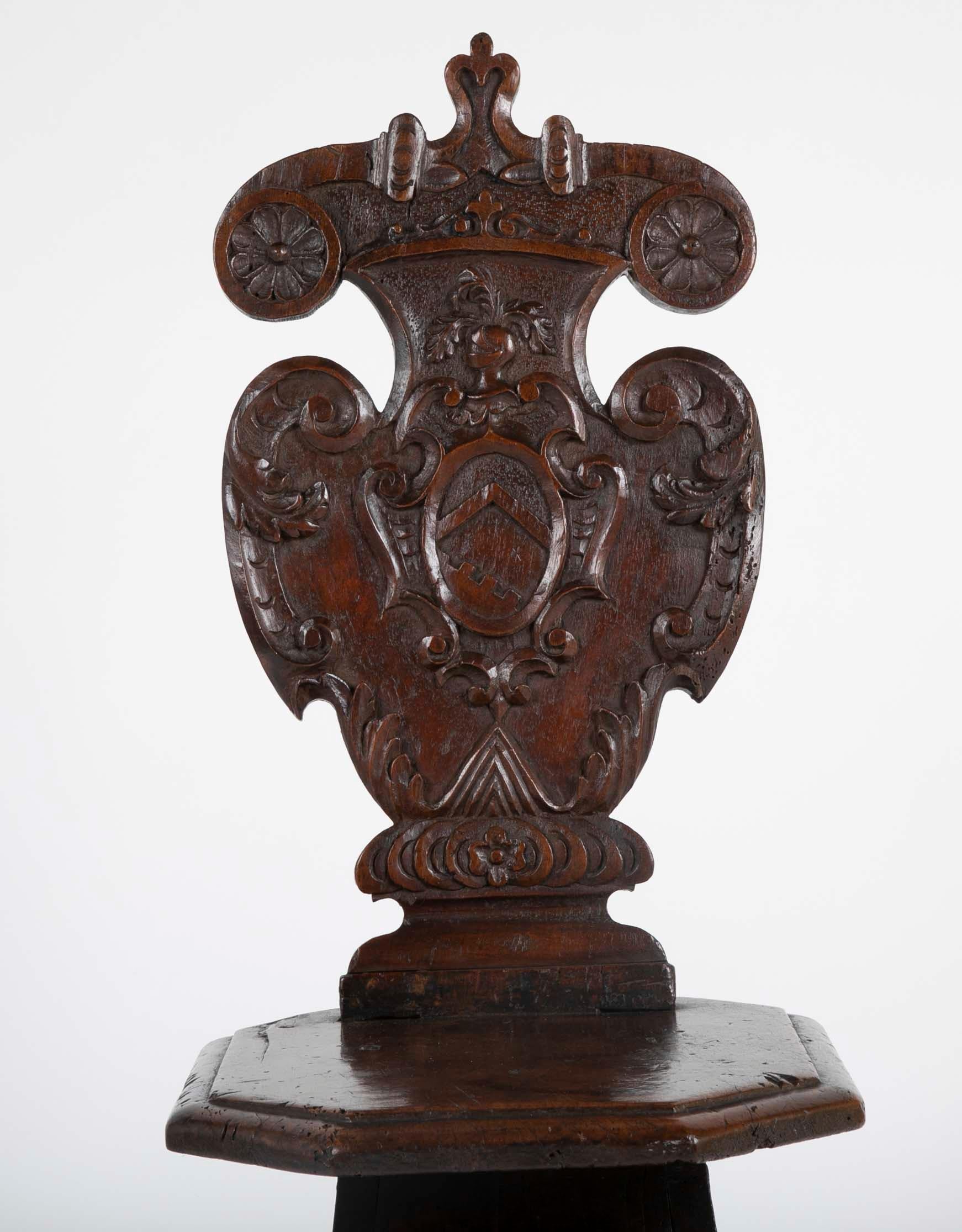 Hand-Carved Italian Carved Walnut Sgabello Side Chair