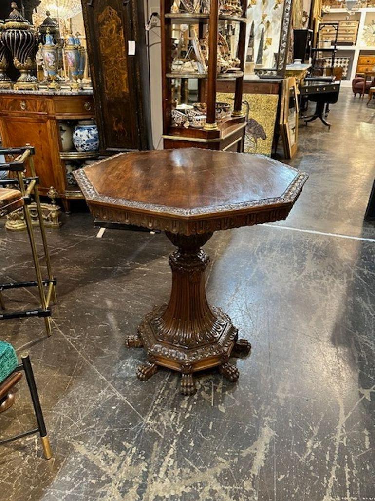 Handsome 19th century Italian carved walnut occasional table. Circa 1880. Adds warmth and charm to any room!