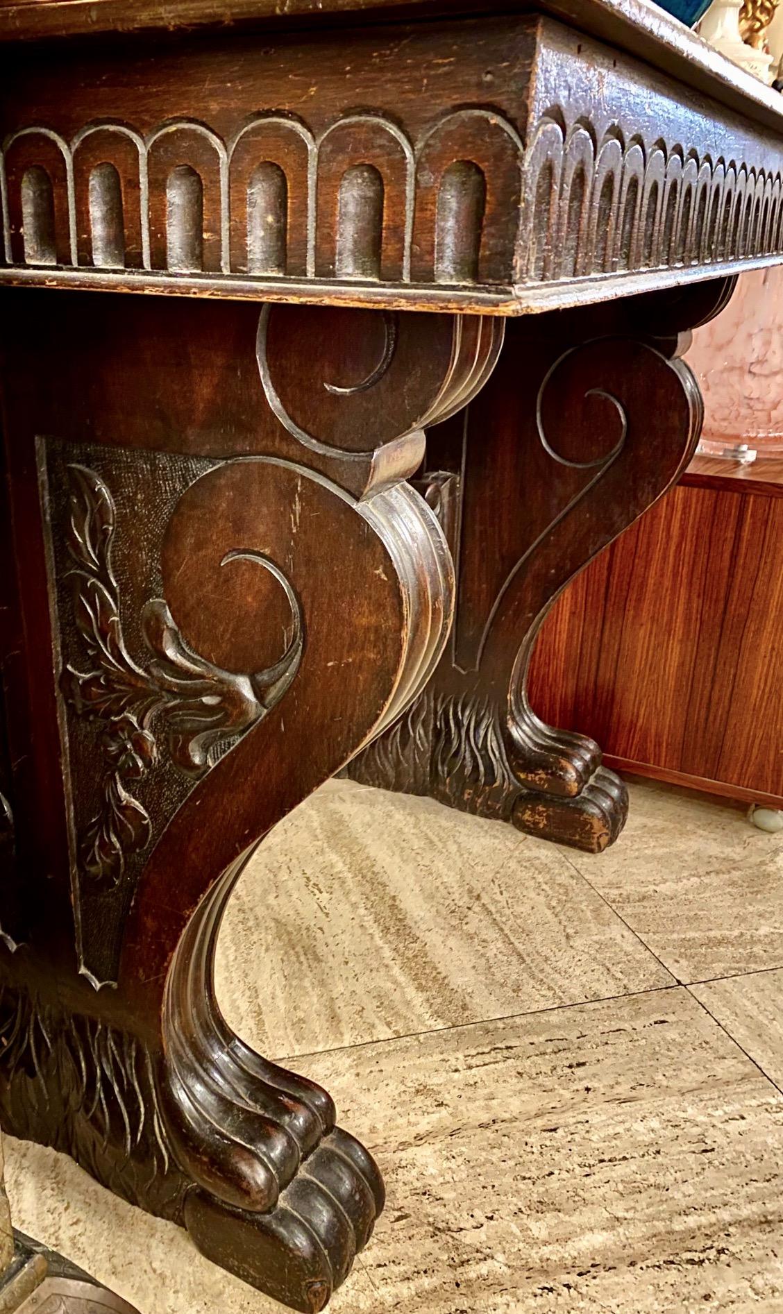 Hand-Carved Italian Carved Walnut Table For Sale