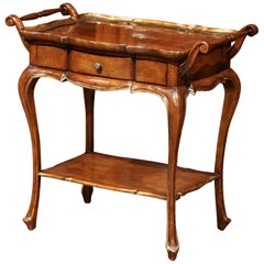 Italian Carved Walnut Tea Table with Centre Drawer and Removable Tray