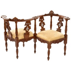 Italian Carved Walnut Tête-à-Tête Chair, circa 1880