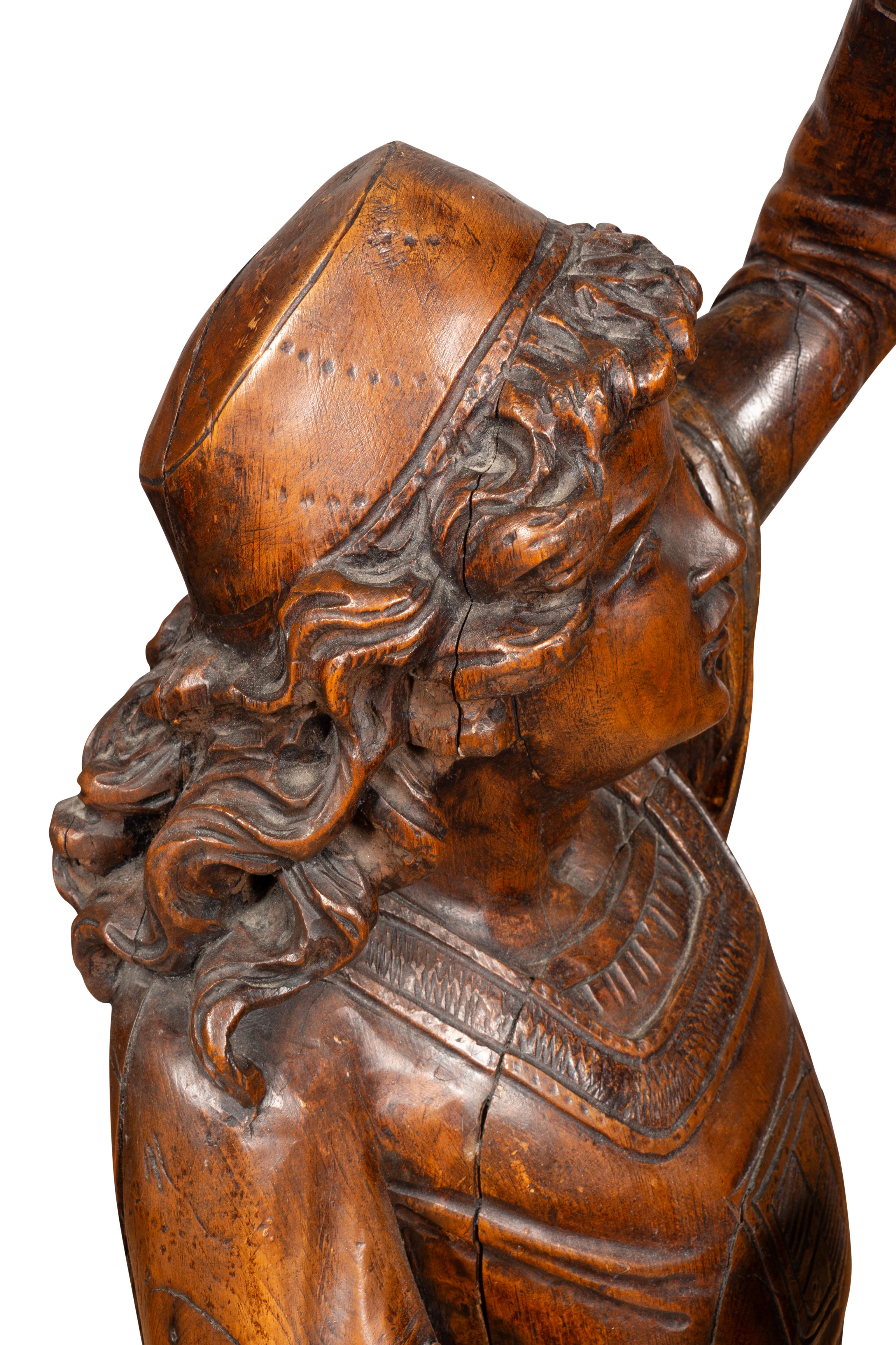 Italian Carved Walnut Torchere Of A Standing Boy Holding A Torch For Sale 9