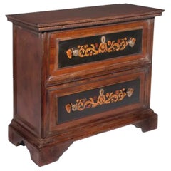 Italian Carved Walnut 2-Drawer Chest – Floral Inlay on Ebony, 1990s