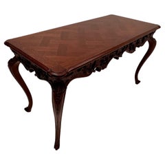 Italian Carved Walnut Writing Desk with Inlaid Parquetry Top