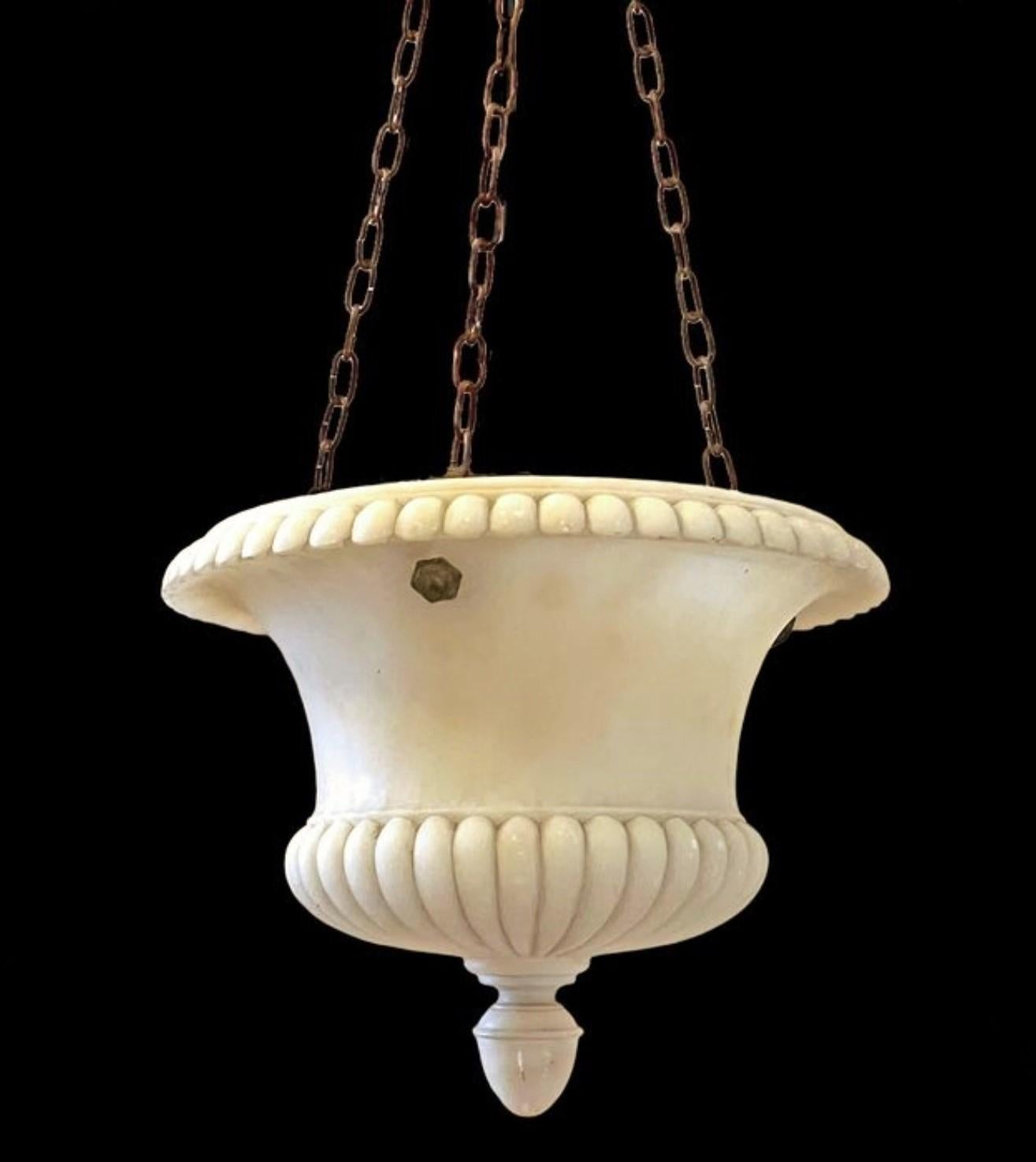 Neoclassical Italian Carved White Alabaster Pendant or Lantern, 1890-1900