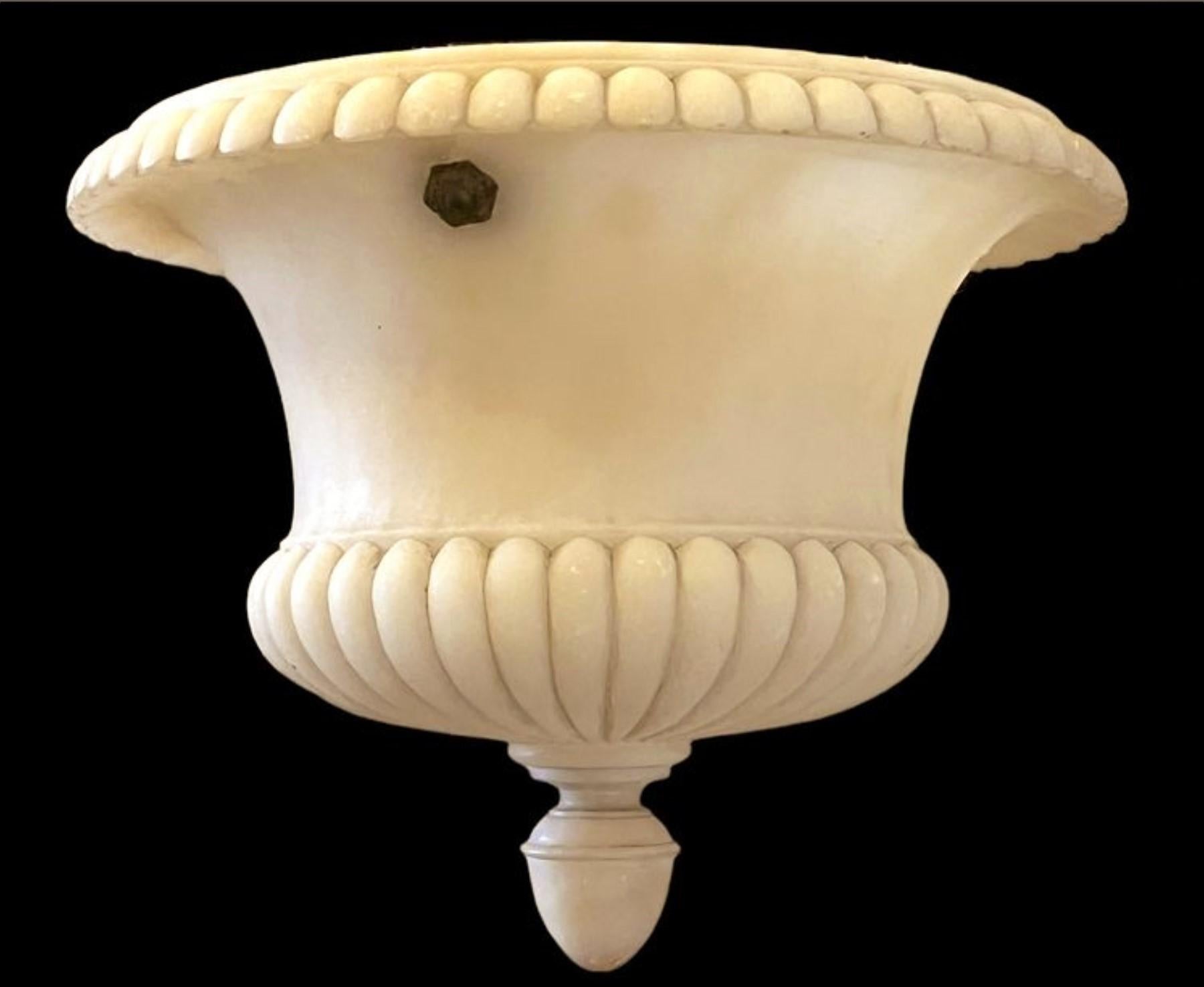 Patinated Italian Carved White Alabaster Pendant or Lantern, 1890-1900