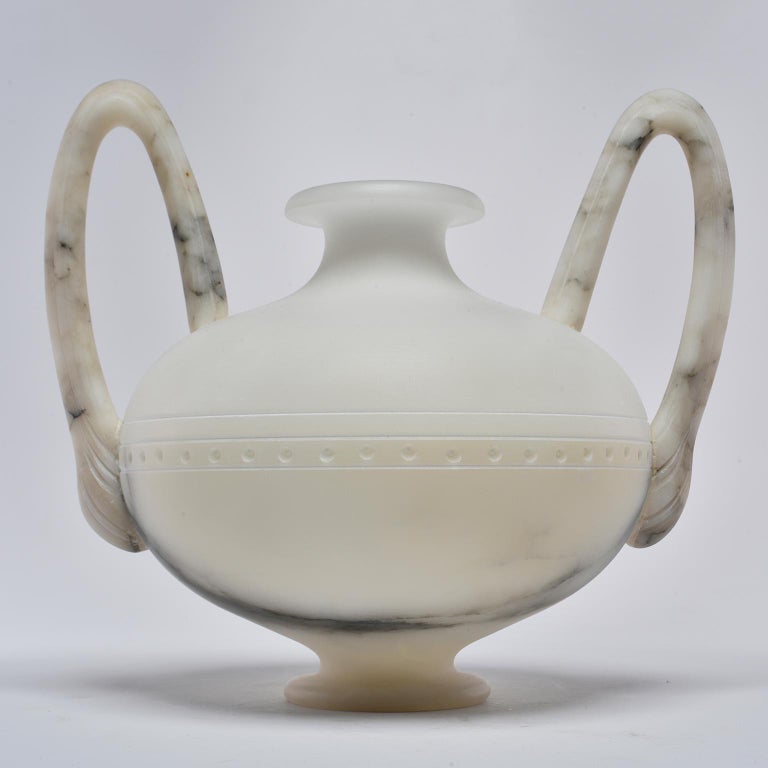 Italian Carved White Alabaster Vase with Tall Handles at 1stDibs