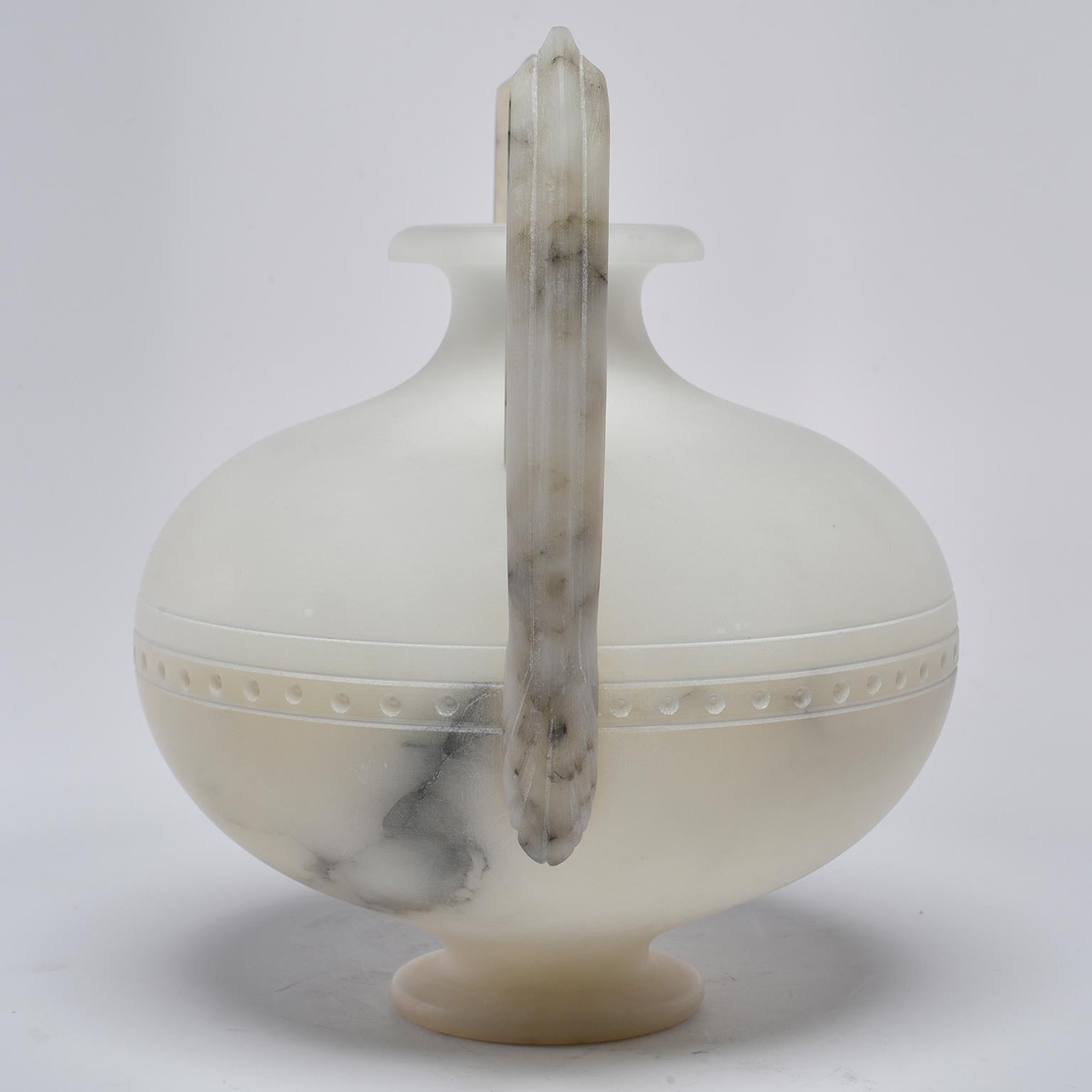 Italian Carved White Alabaster Vase with Tall Handles In New Condition In Troy, MI