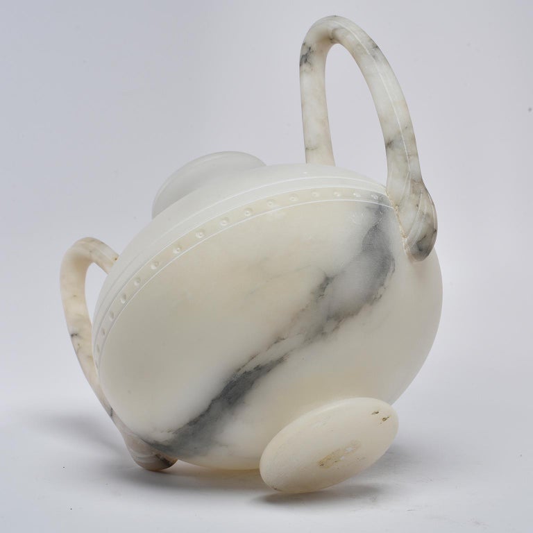 Italian Carved White Alabaster Vase with Tall Handles at 1stDibs