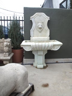 Italian Carved White Marble 3-Piece Wall Fountain with Lion Mascaron, 20th C.