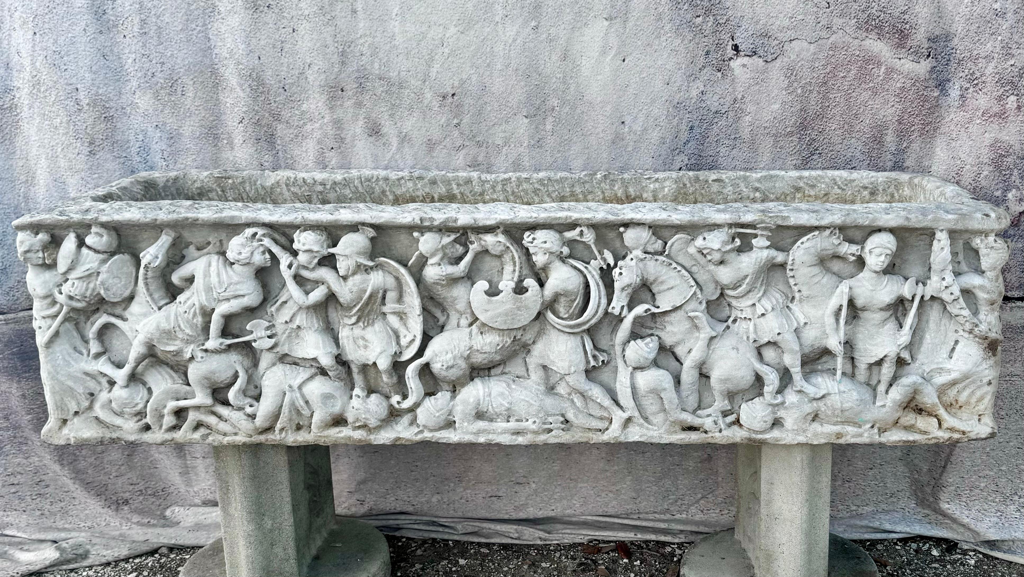 Italian Carved White Marble Planter - Sarcophagus 5