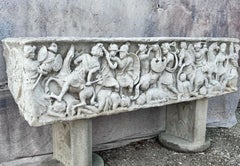 Italian Carved White Marble Planter - Sarcophagus