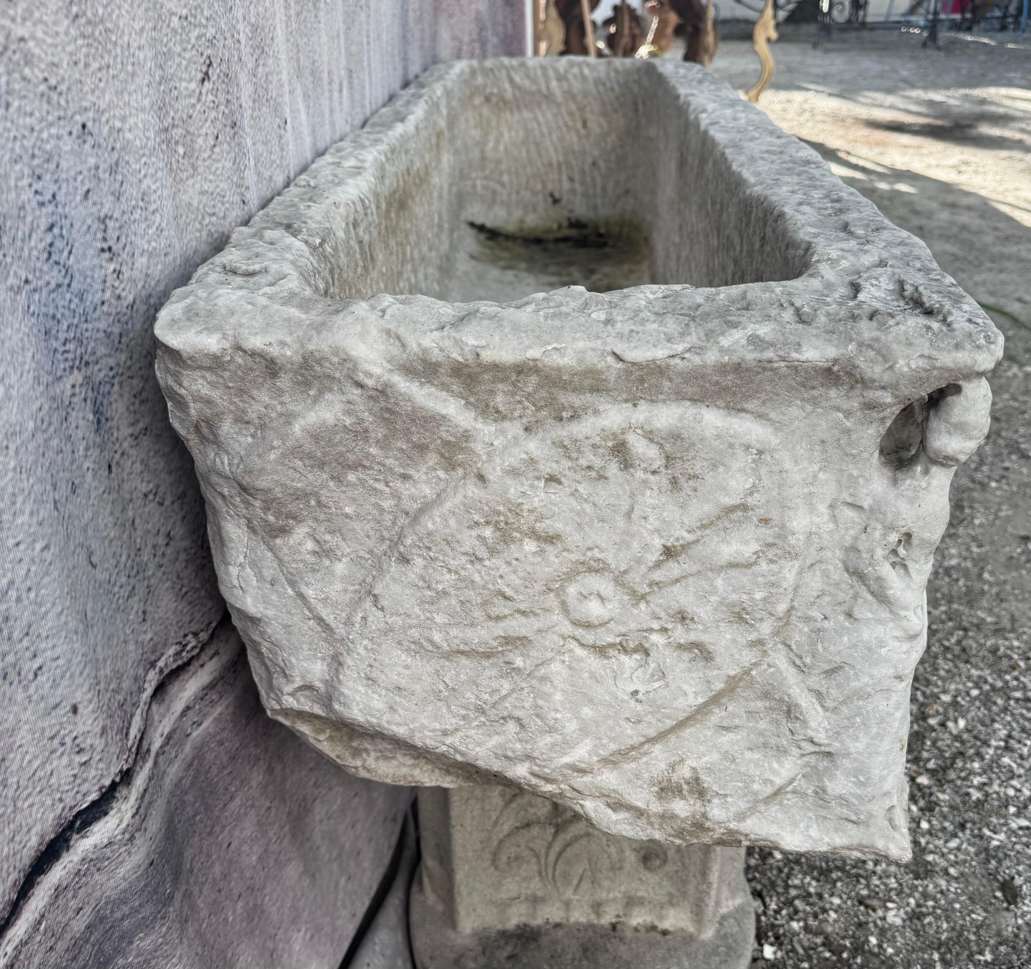 Classical Roman Italian Carved White Marble Planter - Sarcophagus
