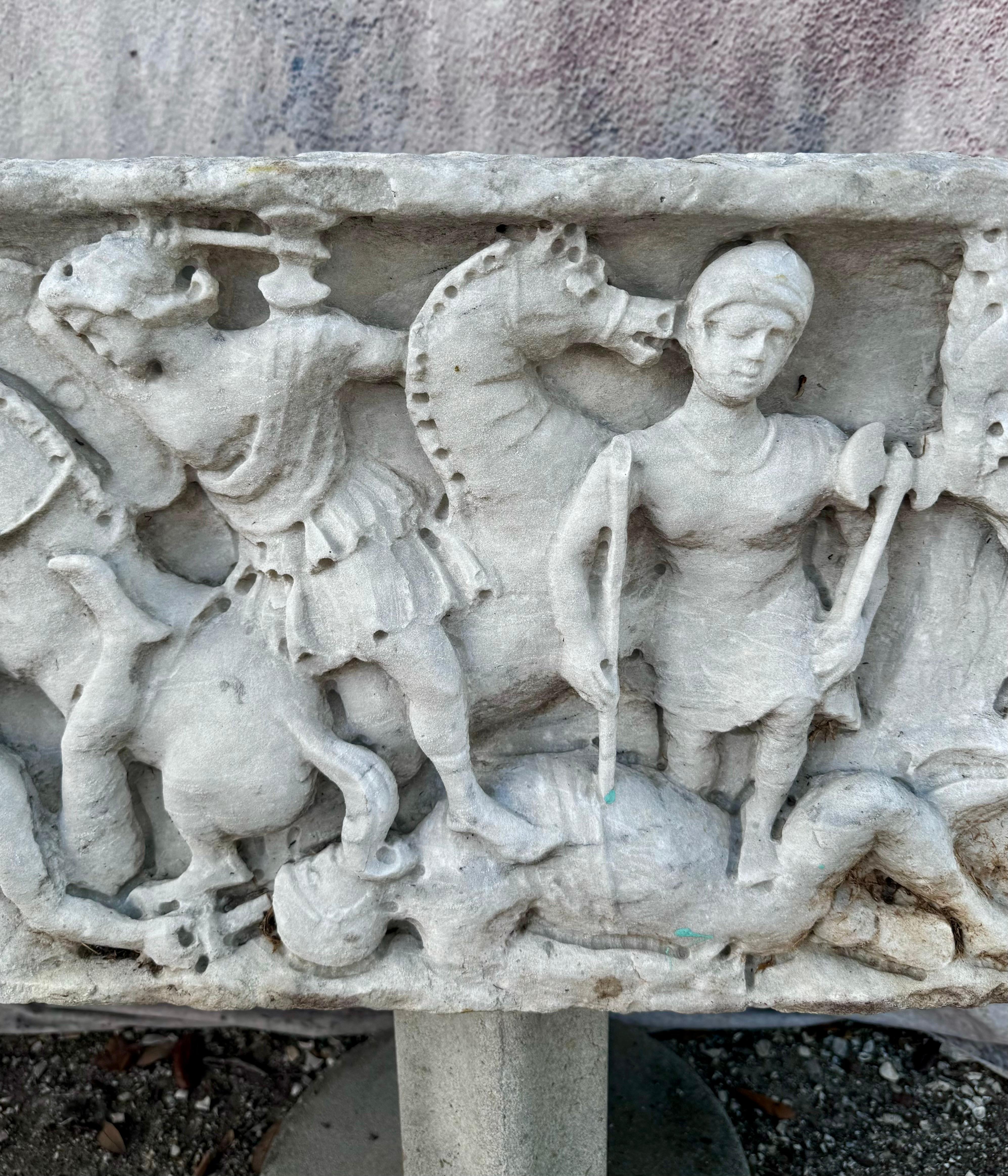 19th Century Italian Carved White Marble Planter - Sarcophagus