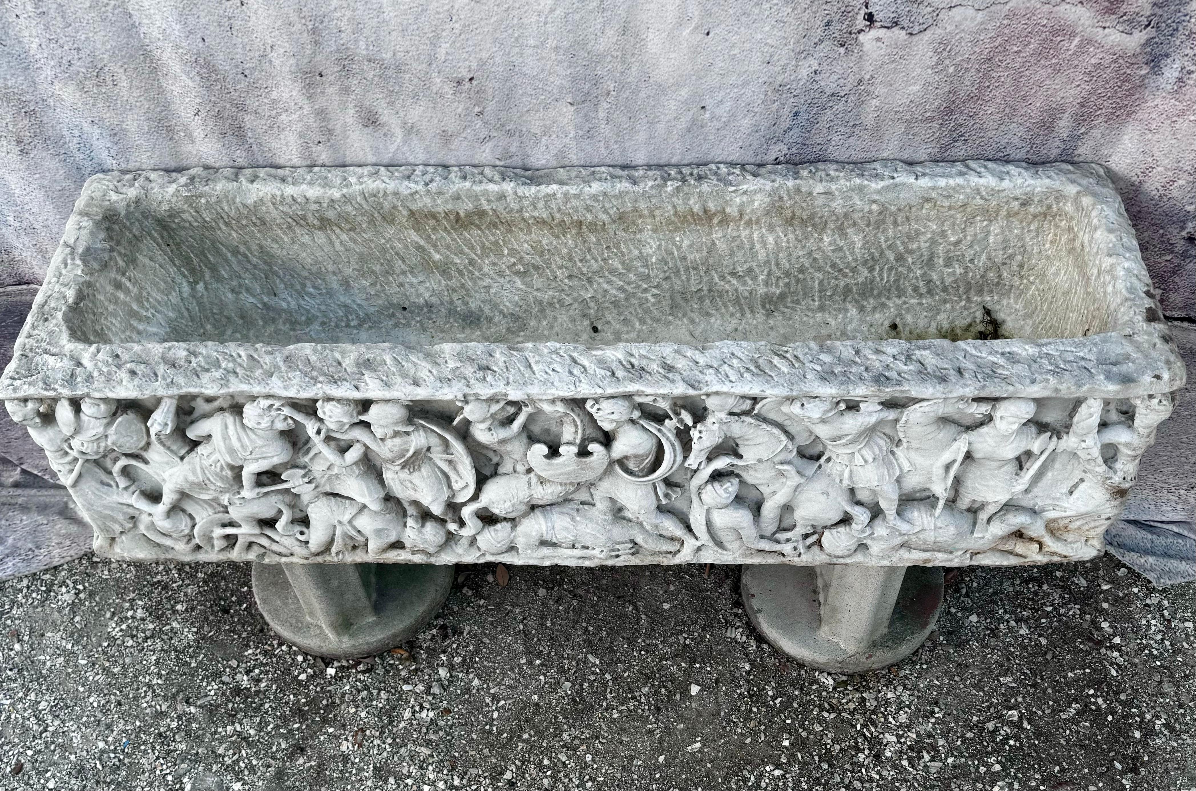 Italian Carved White Marble Planter - Sarcophagus 1