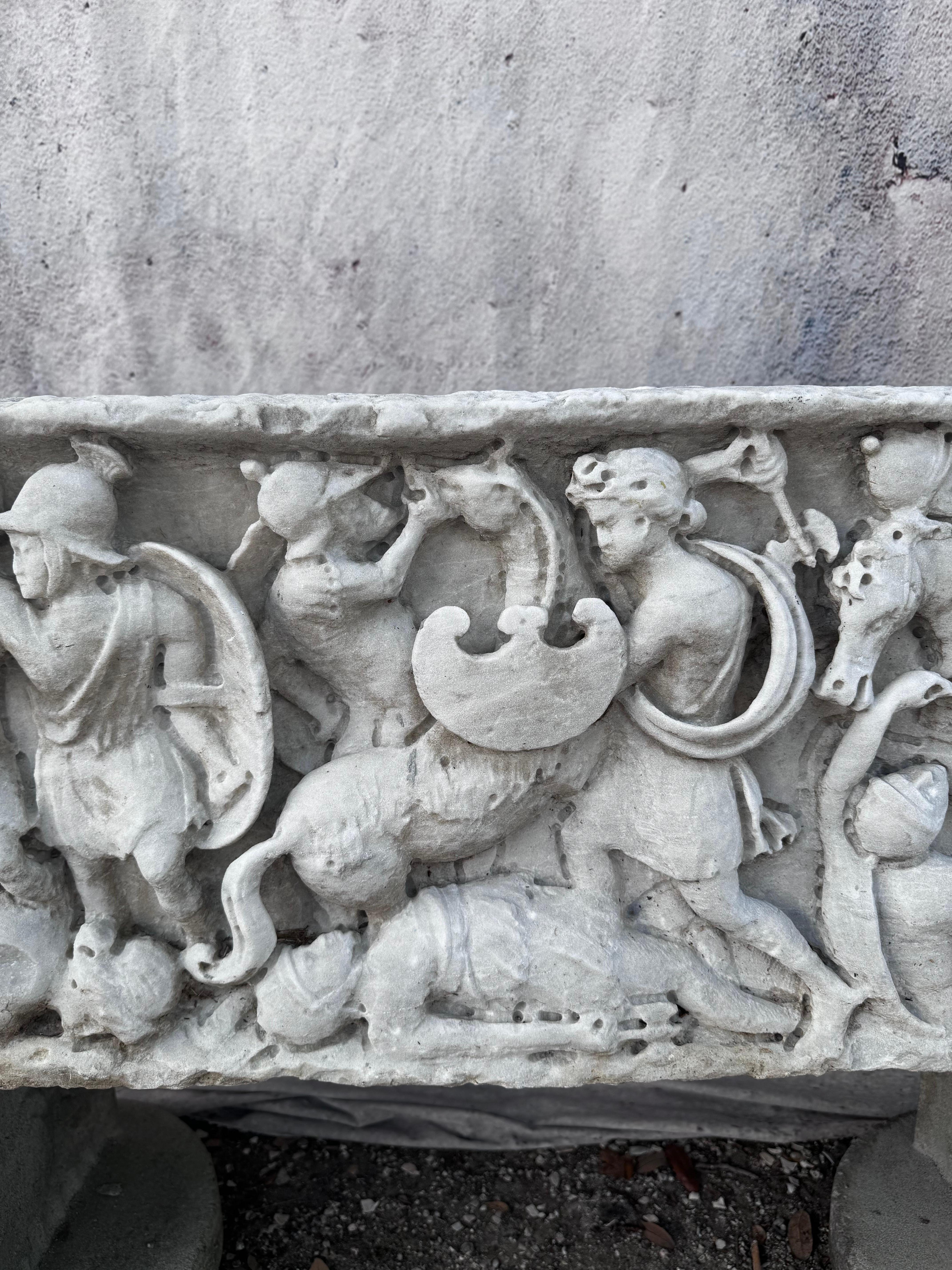 Italian Carved White Marble Planter - Sarcophagus 4