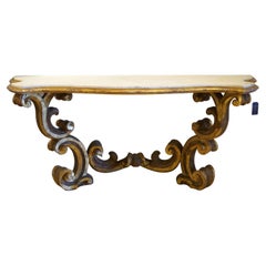 Italian Carved Wood and Gilt Marble Top Console Mid 20th Century