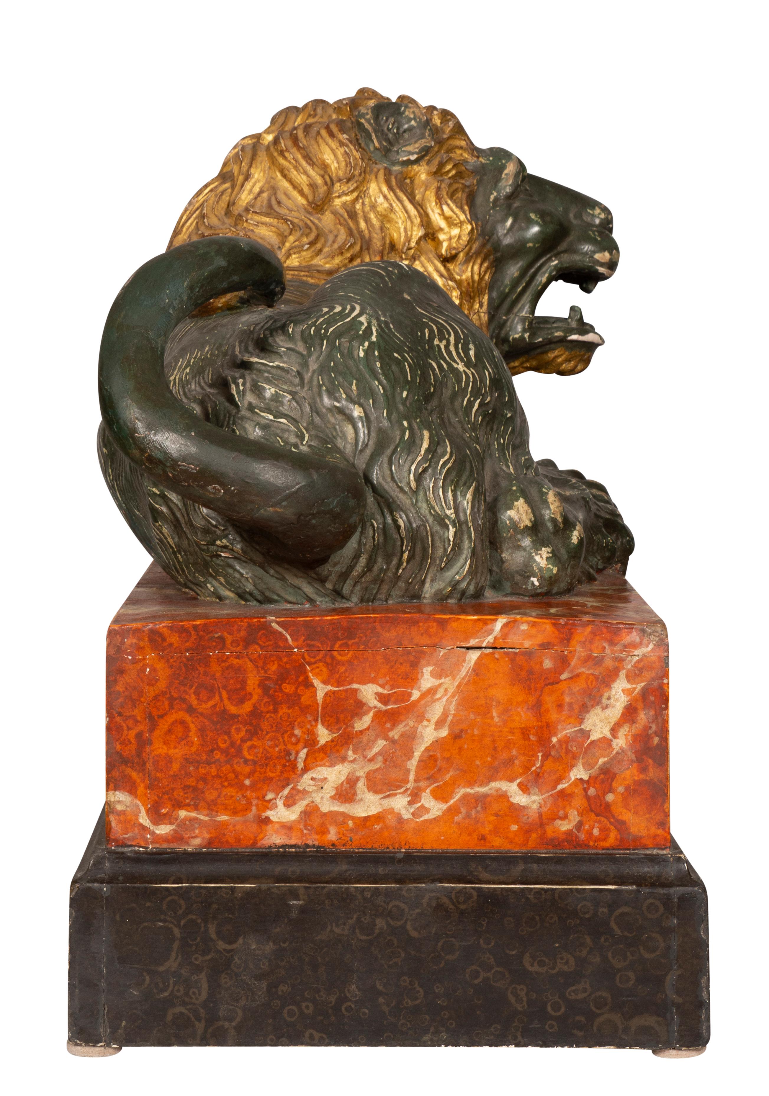 Italian Carved Wood and Painted Reclining Lion For Sale 5
