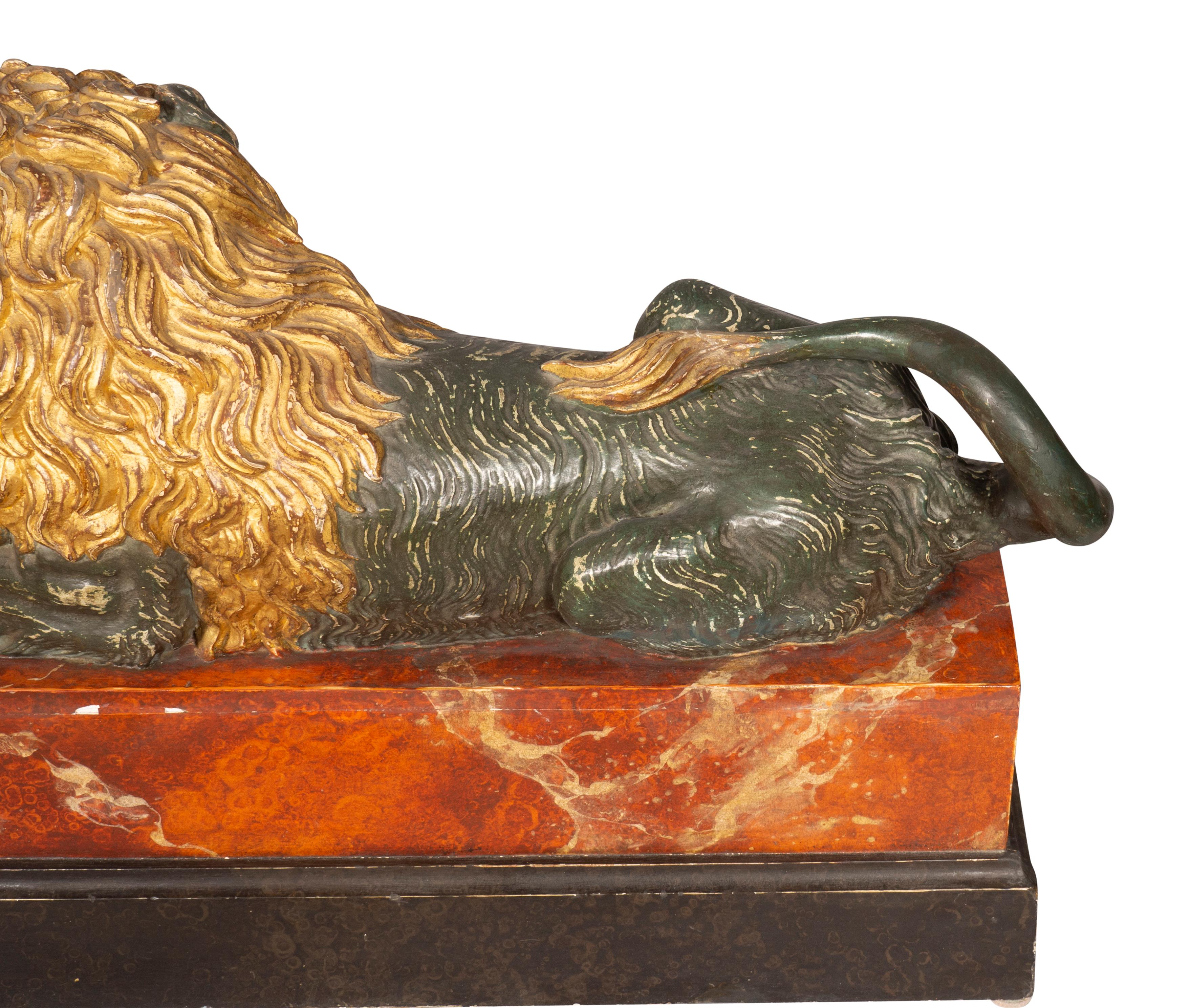 Italian Carved Wood and Painted Reclining Lion For Sale 8