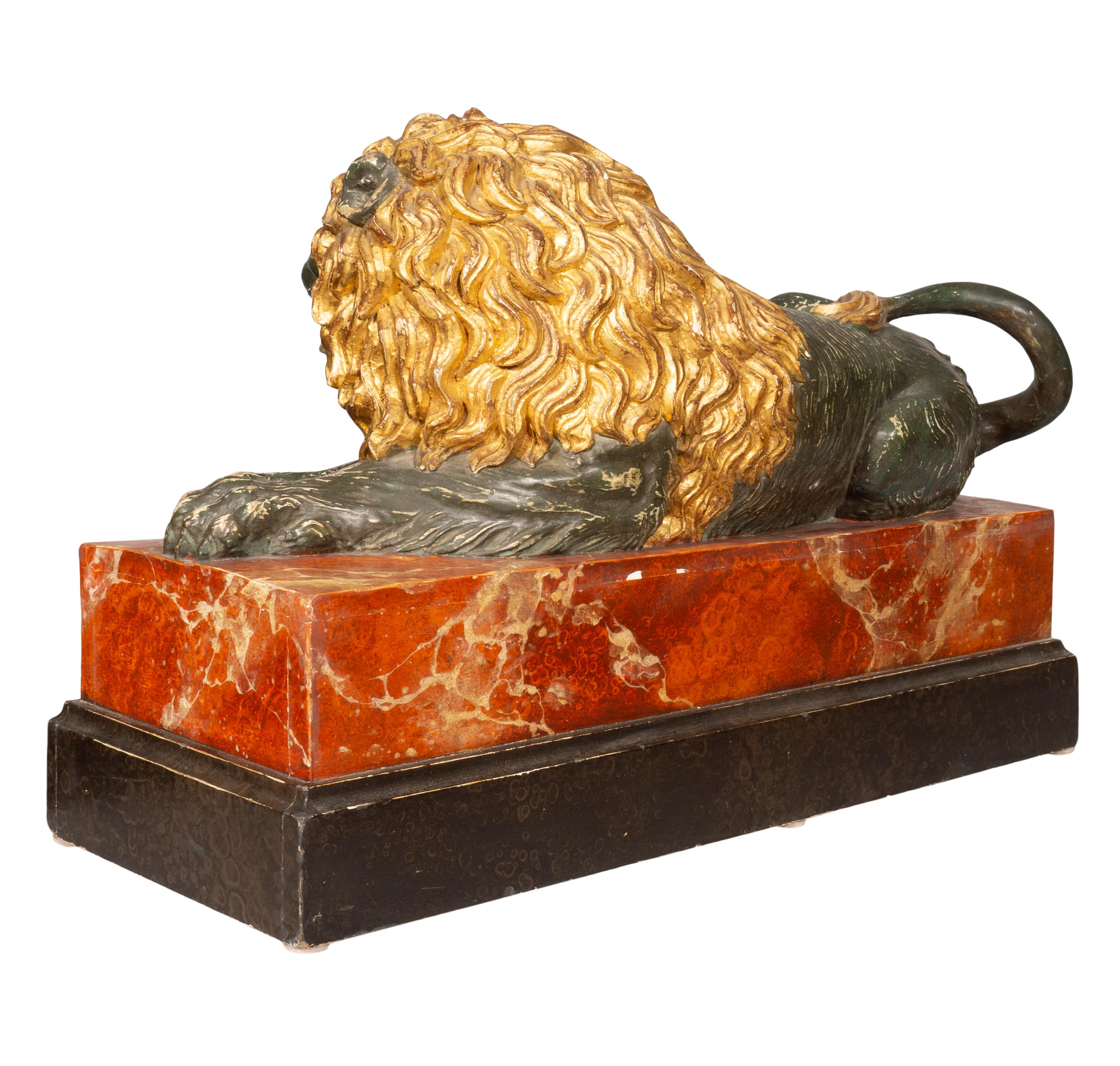 Italian Carved Wood and Painted Reclining Lion For Sale 9