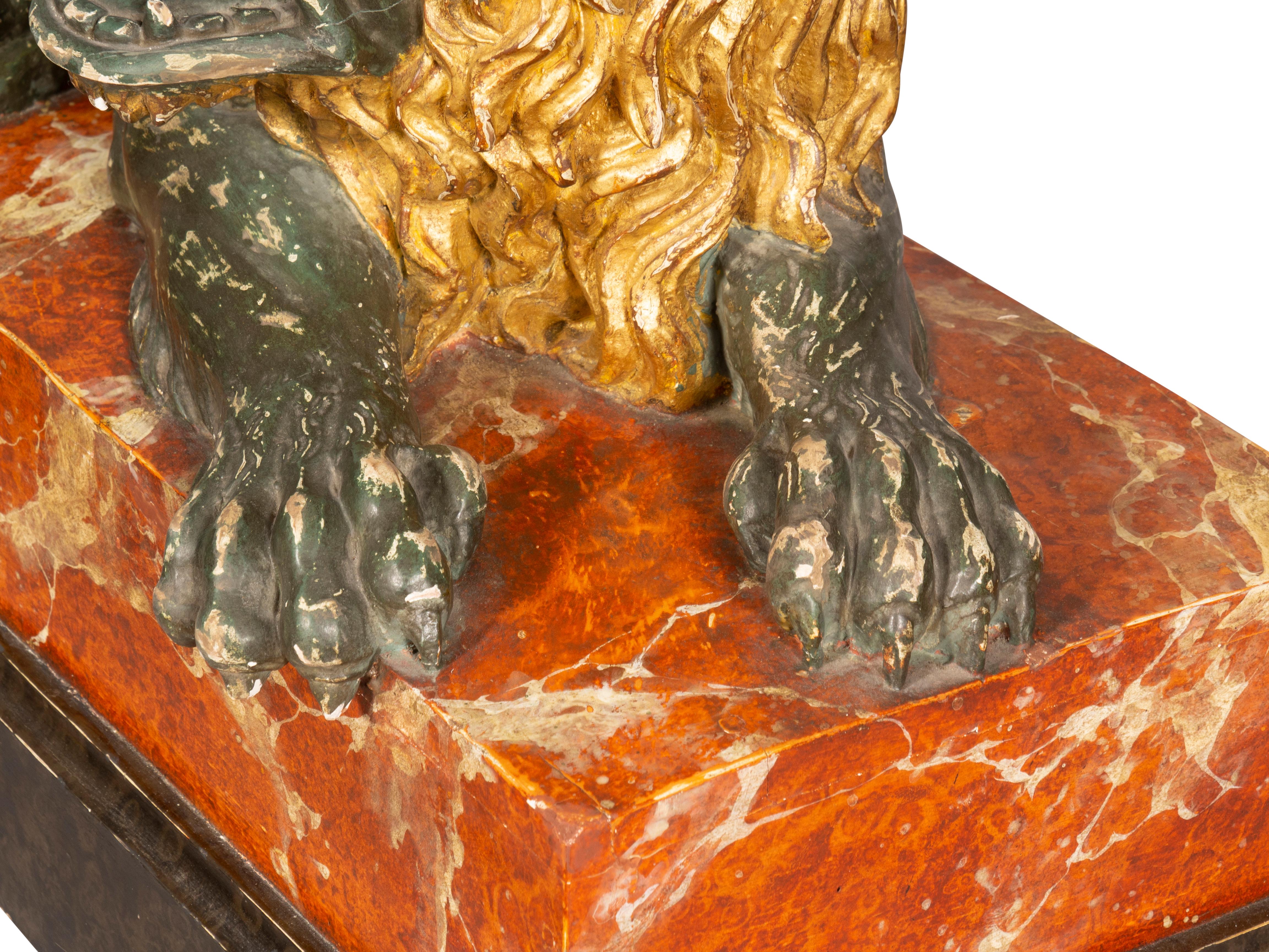 Italian Carved Wood and Painted Reclining Lion For Sale 13