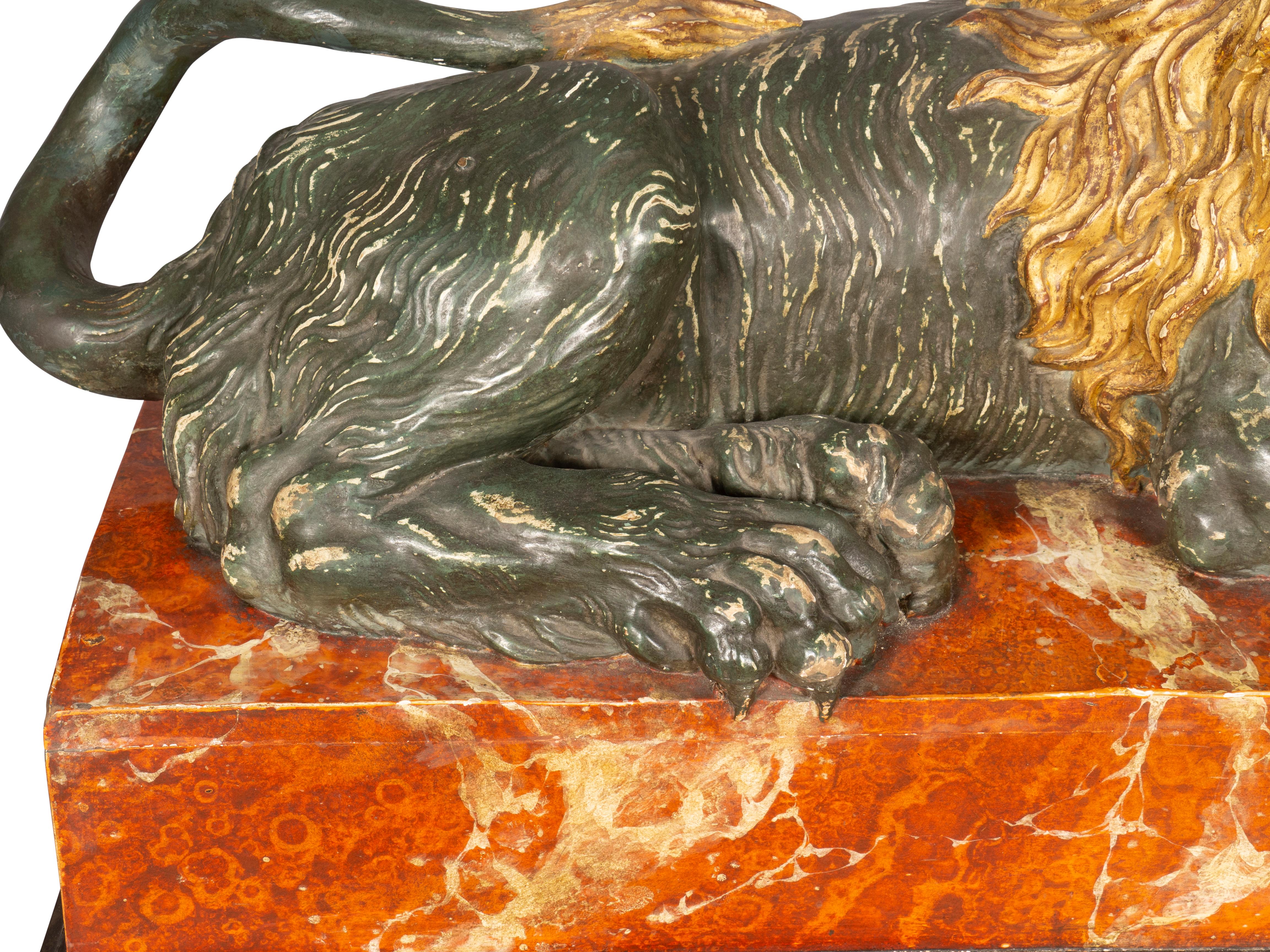 Italian Carved Wood and Painted Reclining Lion For Sale 2