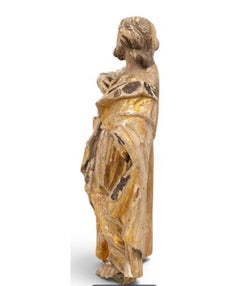 Italian Carved Wood and Polychrome Gilding Santos Figure H 29" W 13" Dept